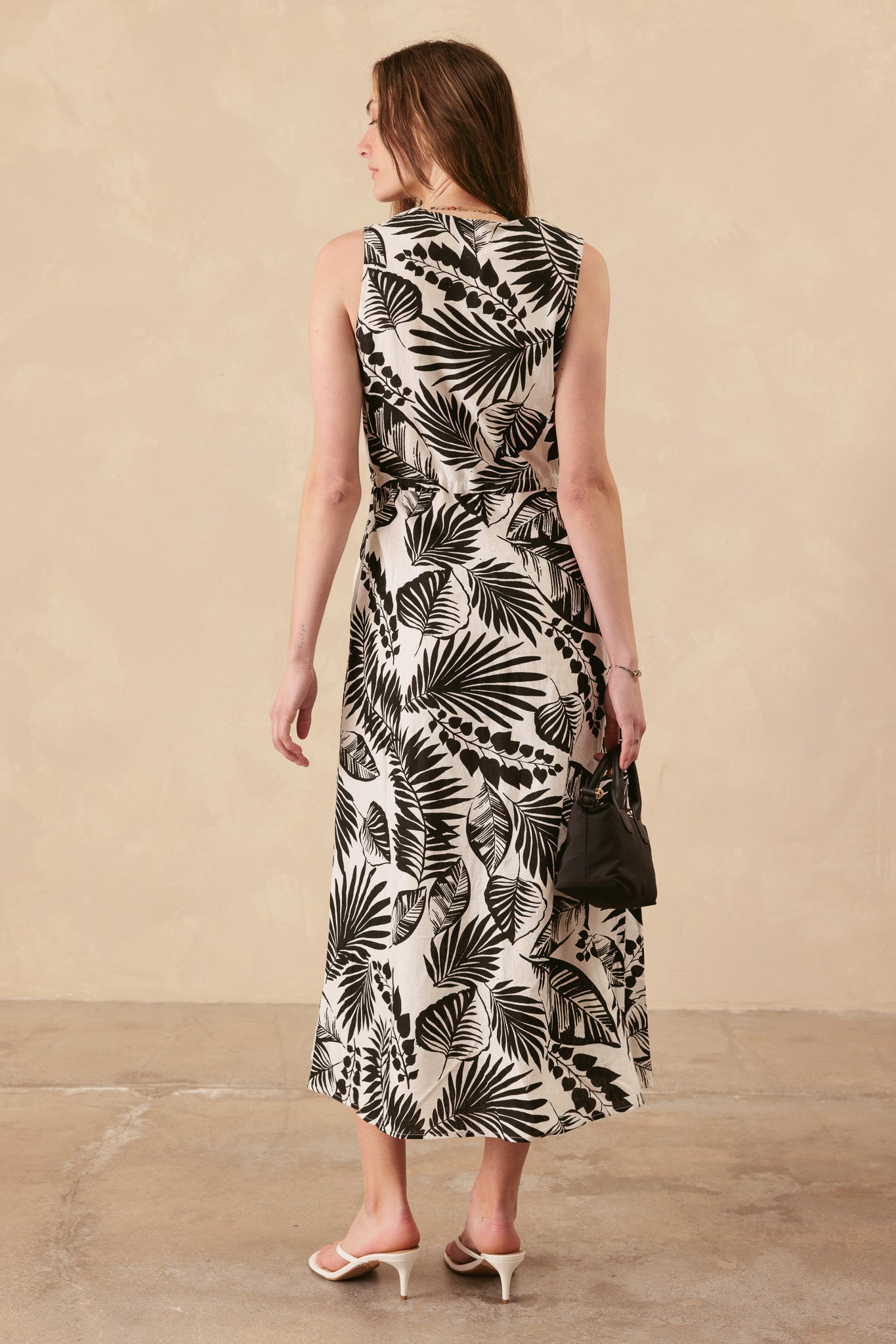 Mala Palm Print Linen Blend Maxi Dress