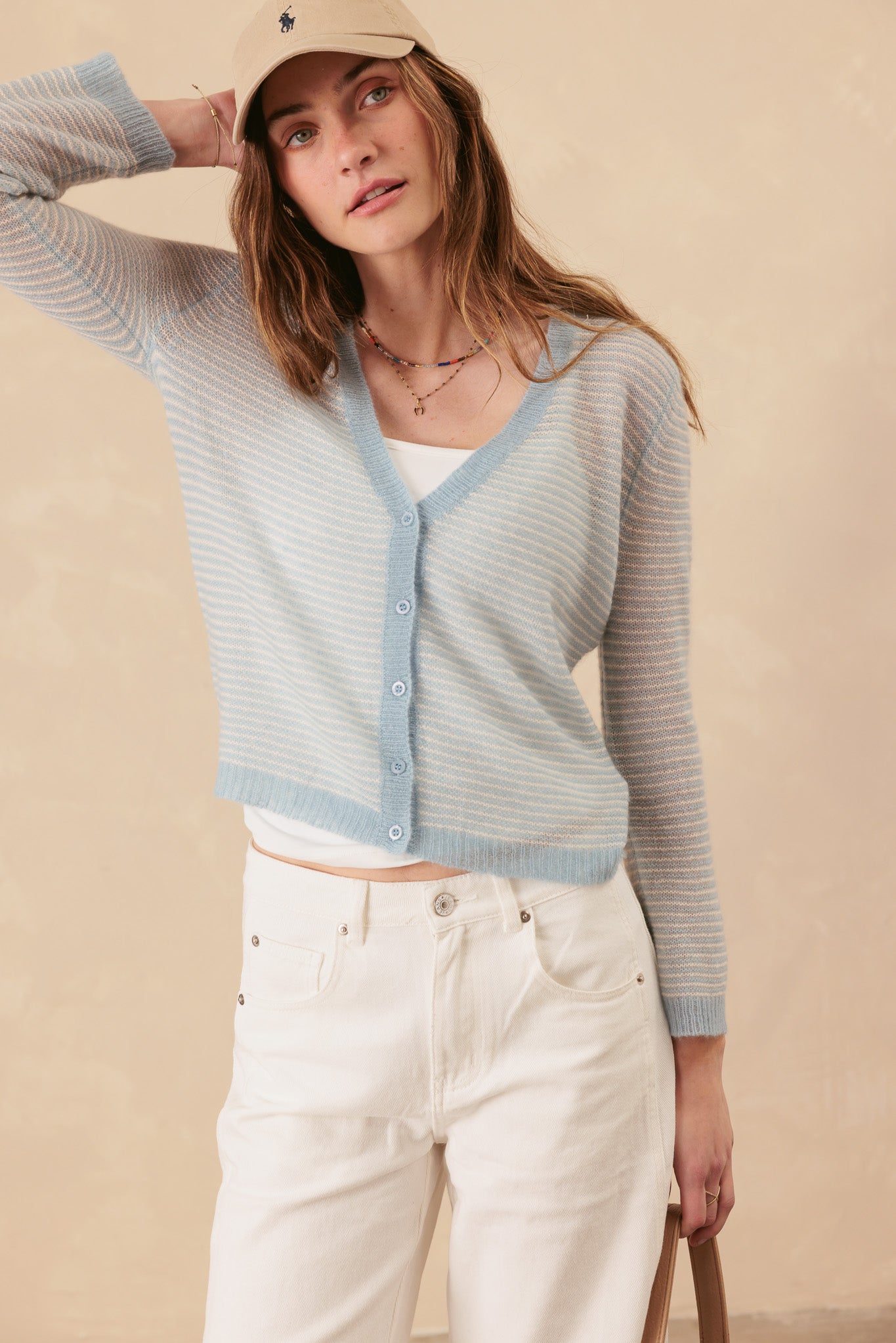 Kaity Mini Stripe Silk Cashmere Cardigan