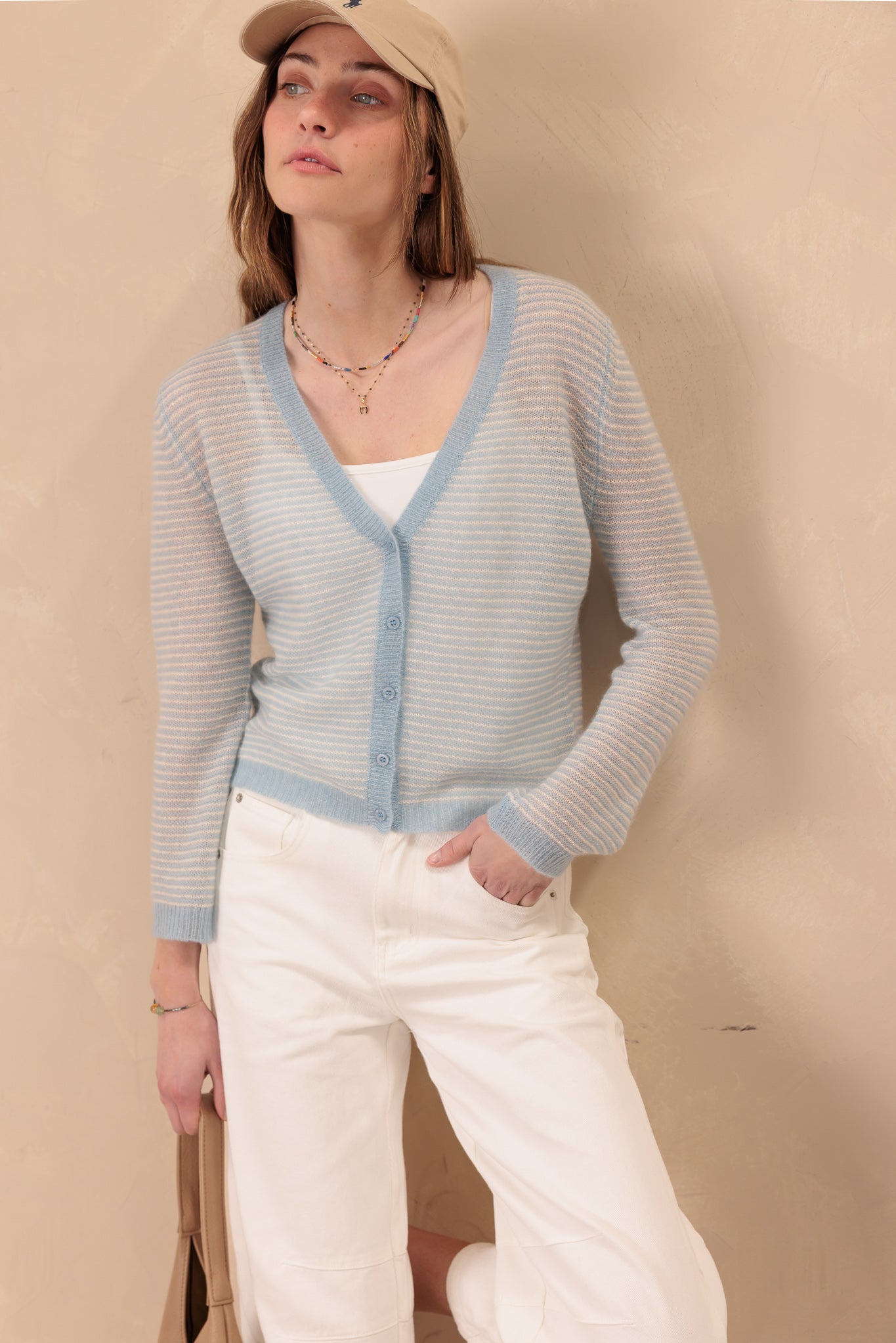 Kaity Mini Stripe Silk Cashmere Cardigan