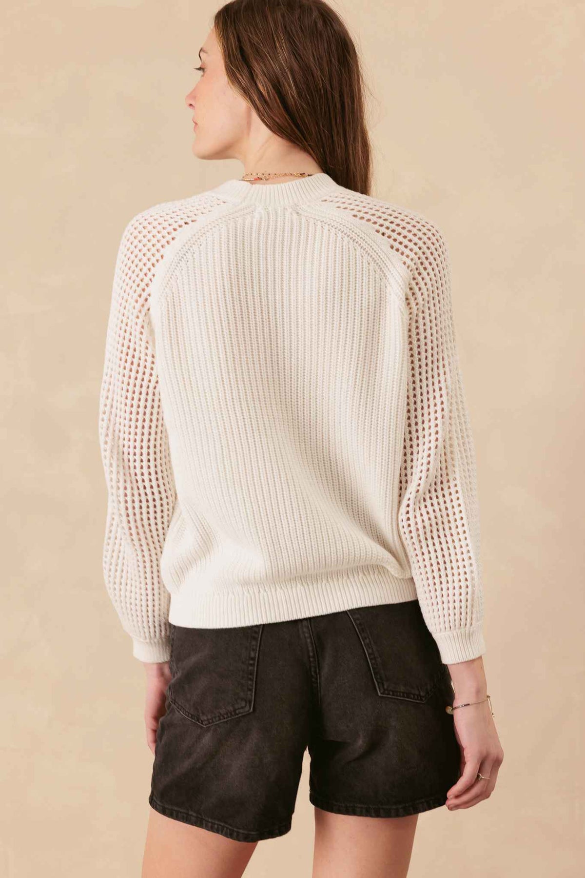 Bridget Cotton Crewneck With Open Stitch Sleeves