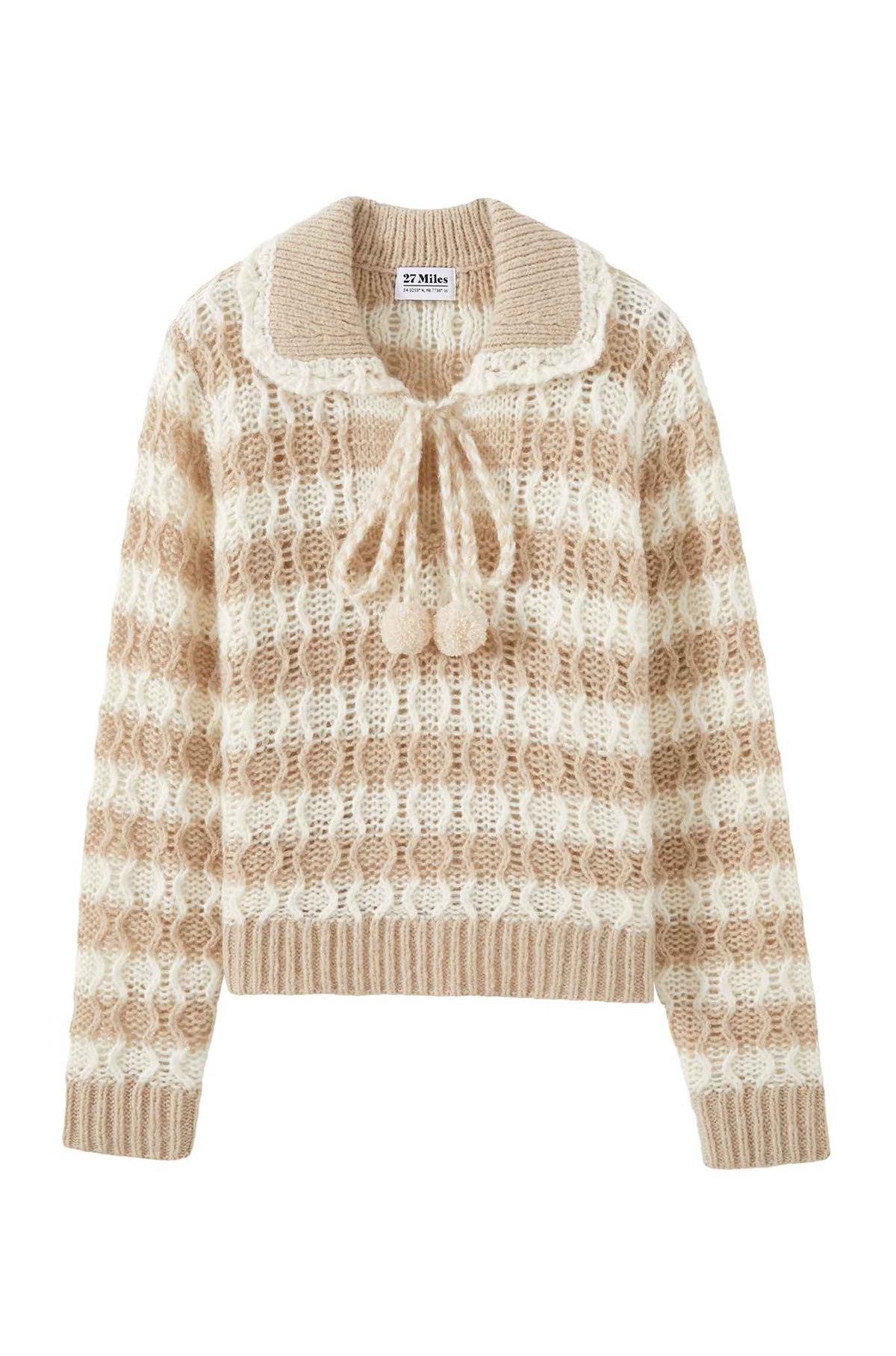 Adler Striped Sweater with Pom Pom Tie at Collar