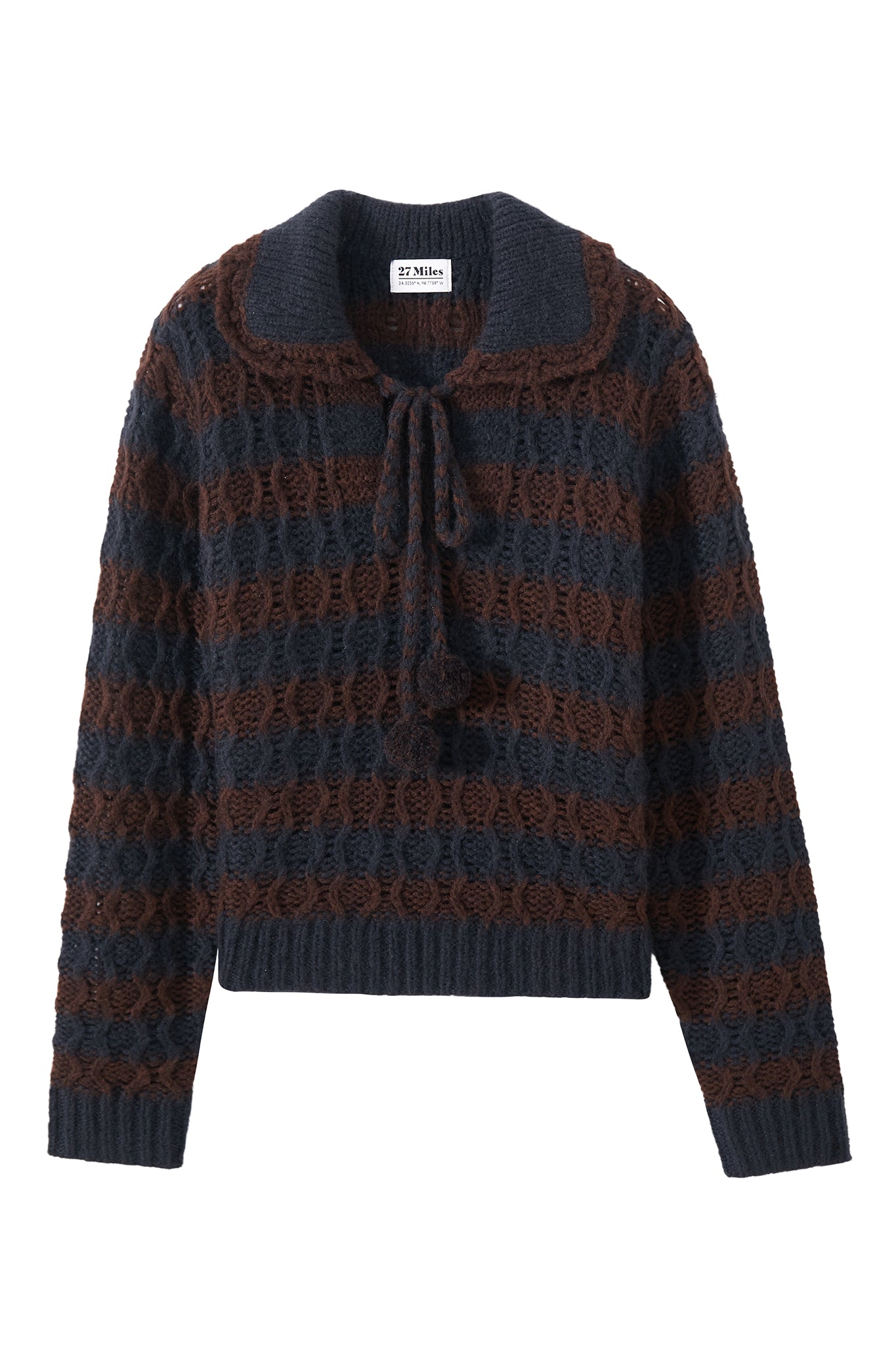 Adler Striped Sweater with Pom Pom Tie at Collar