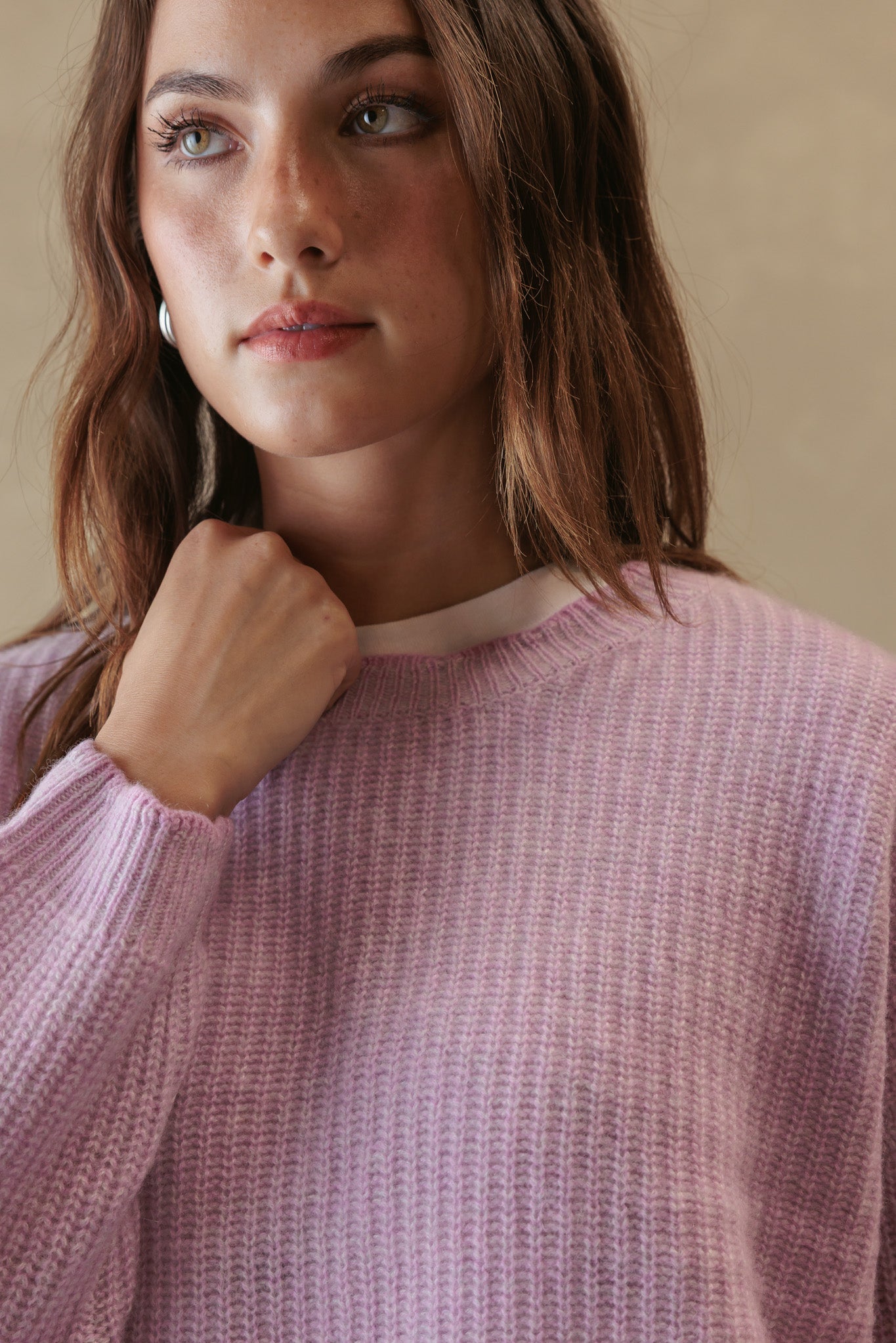 Alba Marled Cashmere Crew with Contrast Tipping