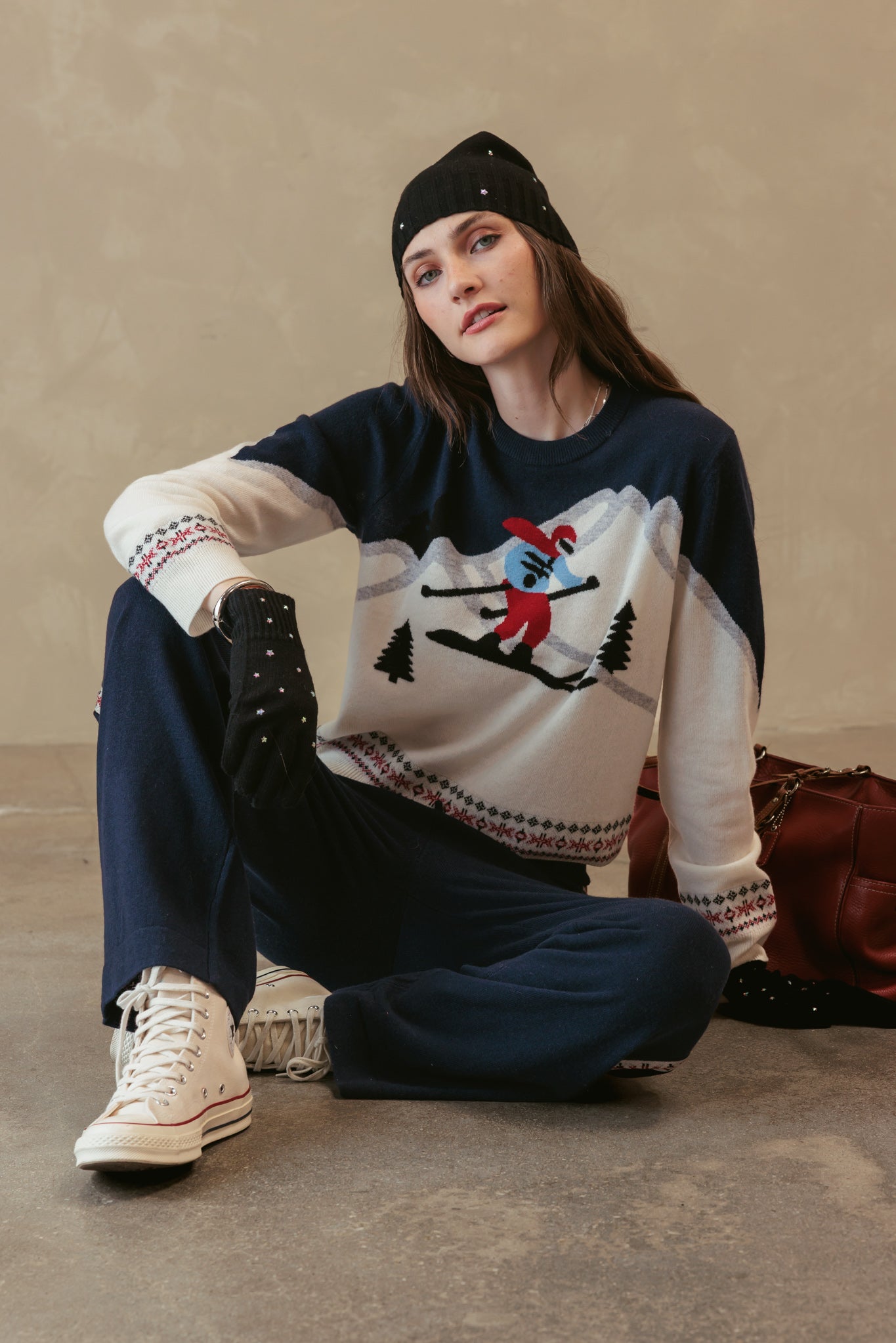 Ella Cashmere Beanie with Star Rhinestones