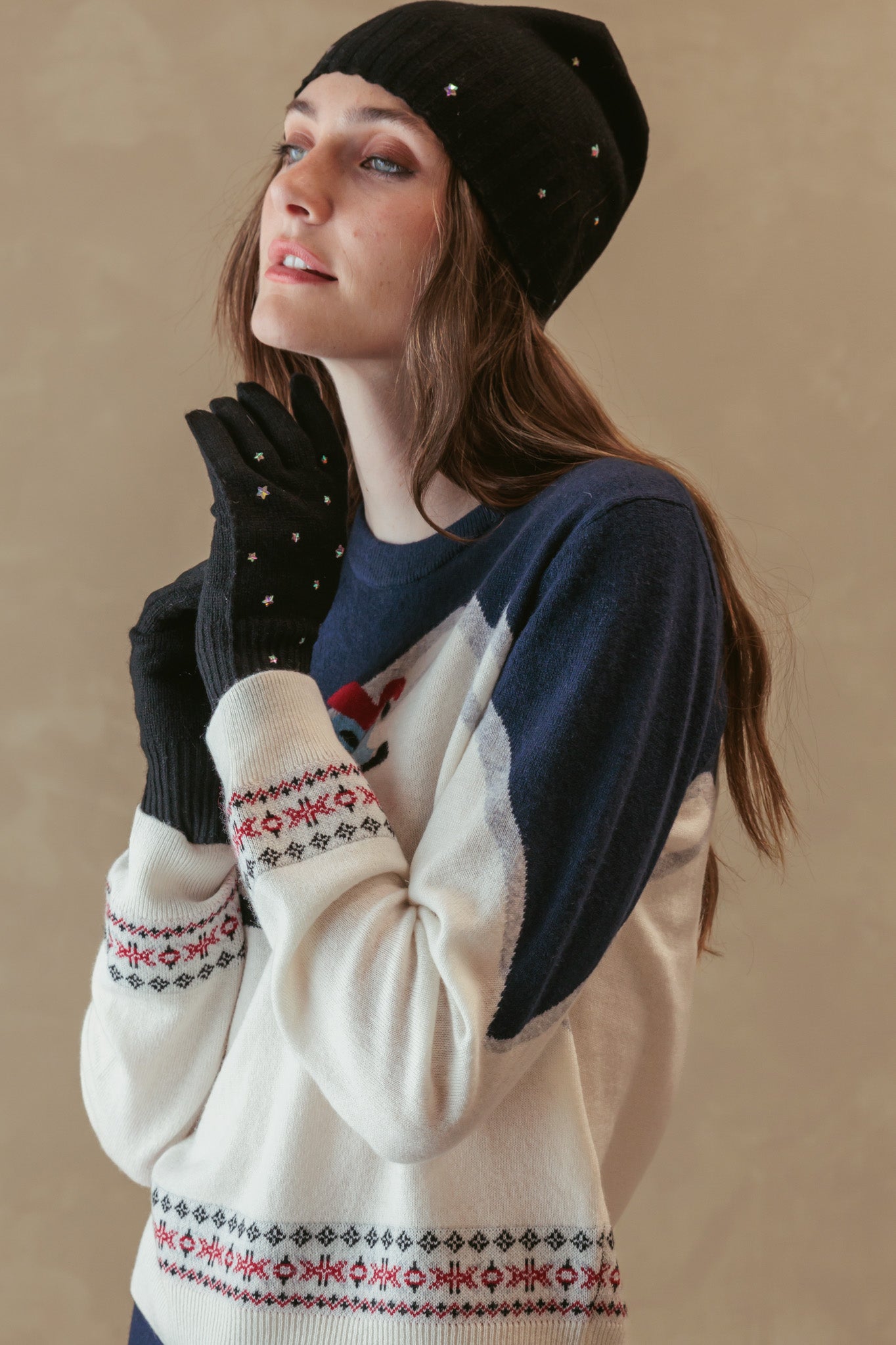Ella Cashmere Gloves with Star Rhinestones