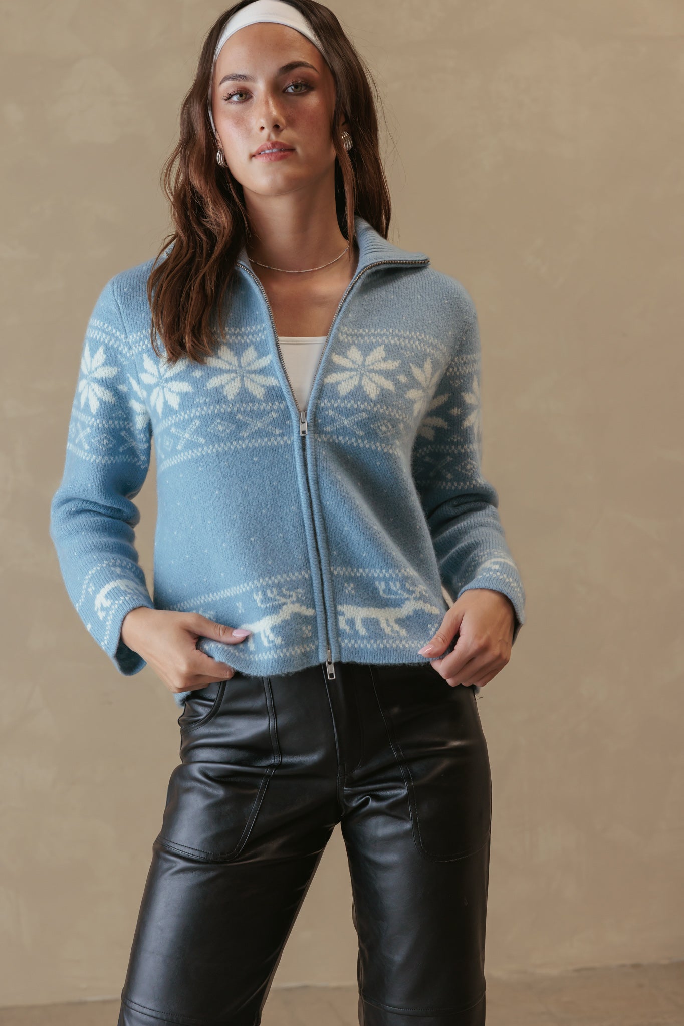Lesly Collar Fair Isle Double Zip Jacket
