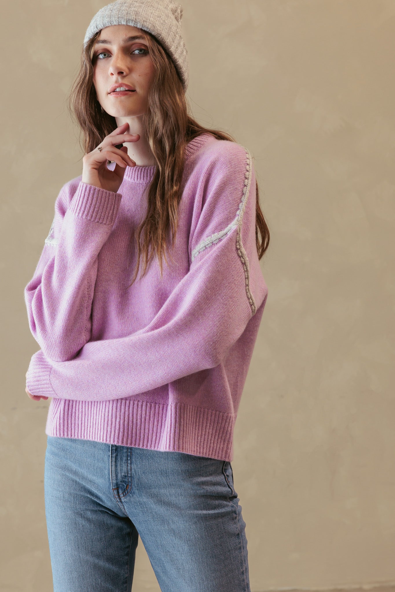 Maika Cashmere Crew with Contrast Stitching