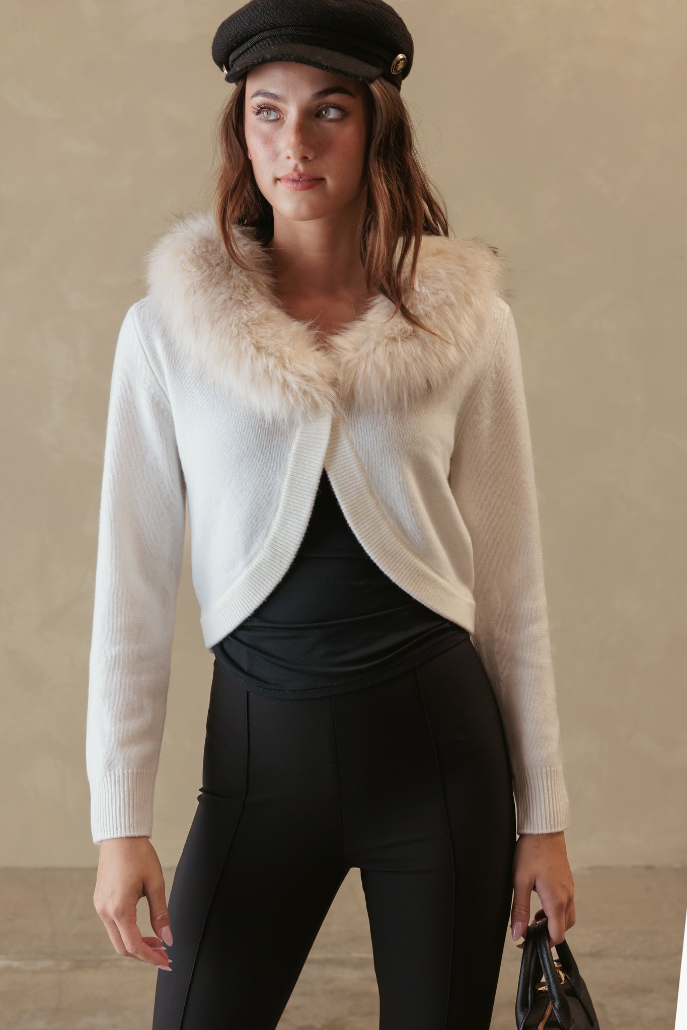 Morna Cashmere Bolero with Faux Fur Collar