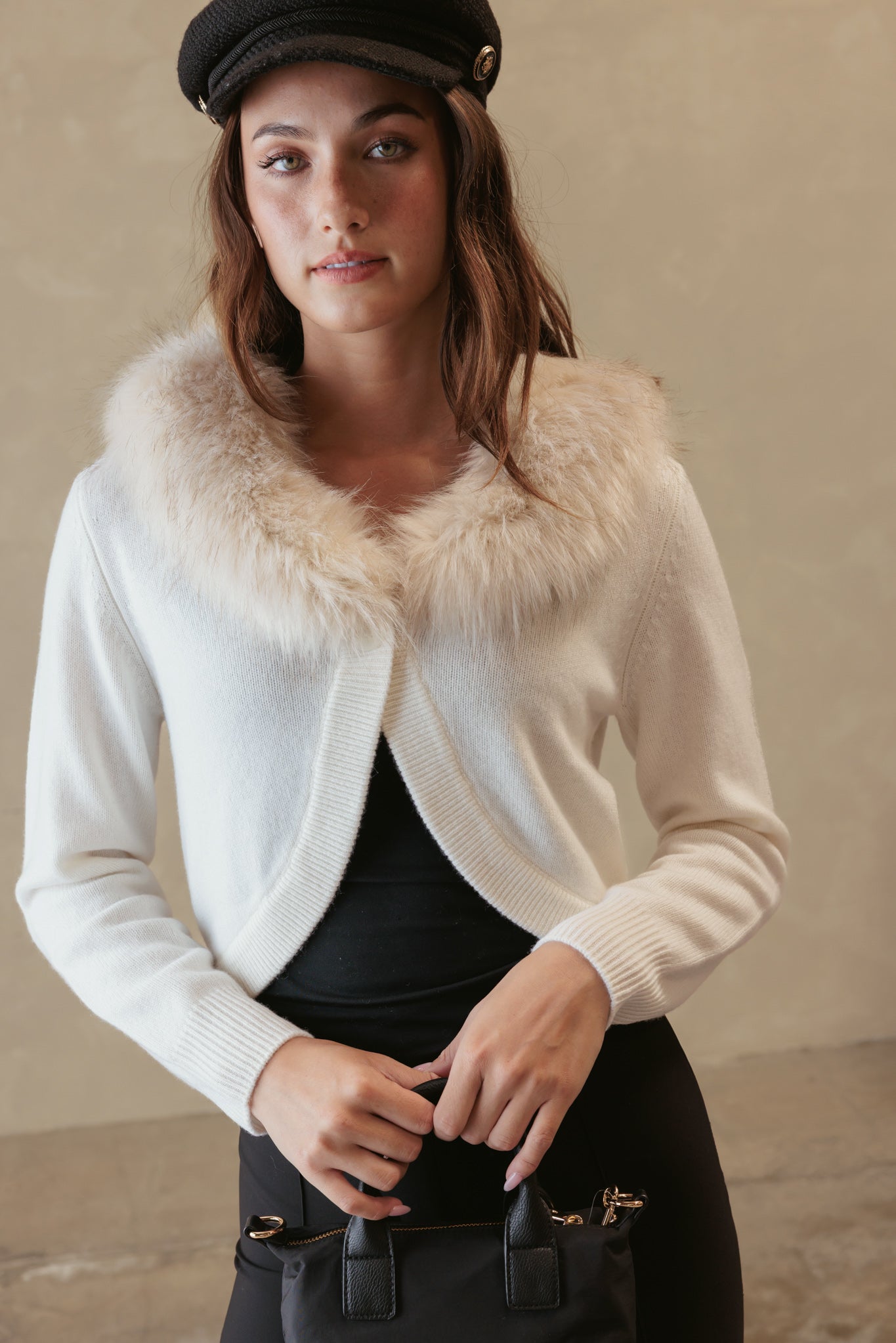 Morna Cashmere Bolero with Faux Fur Collar