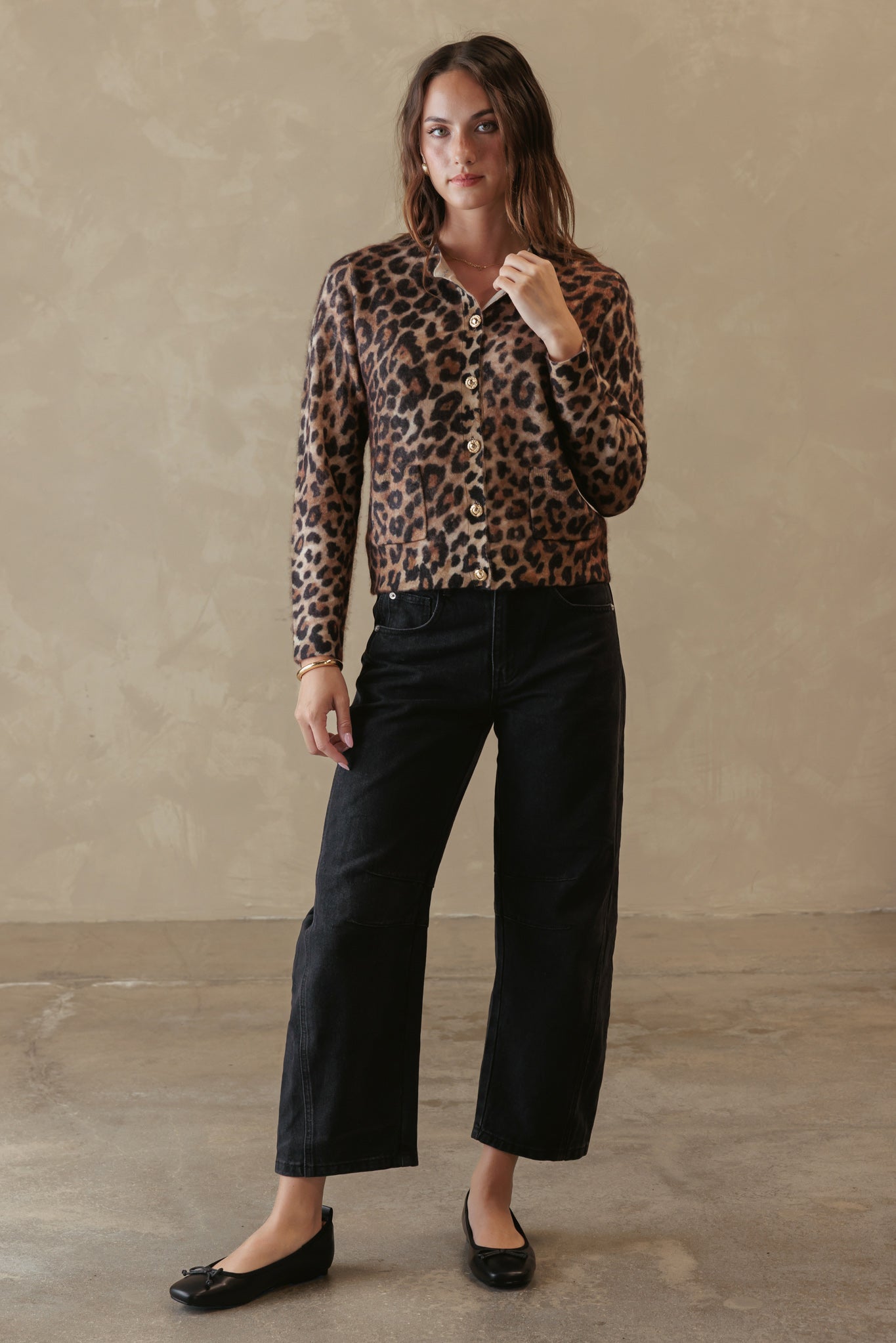 Robbie Cashmere Leopard Print Cardigan