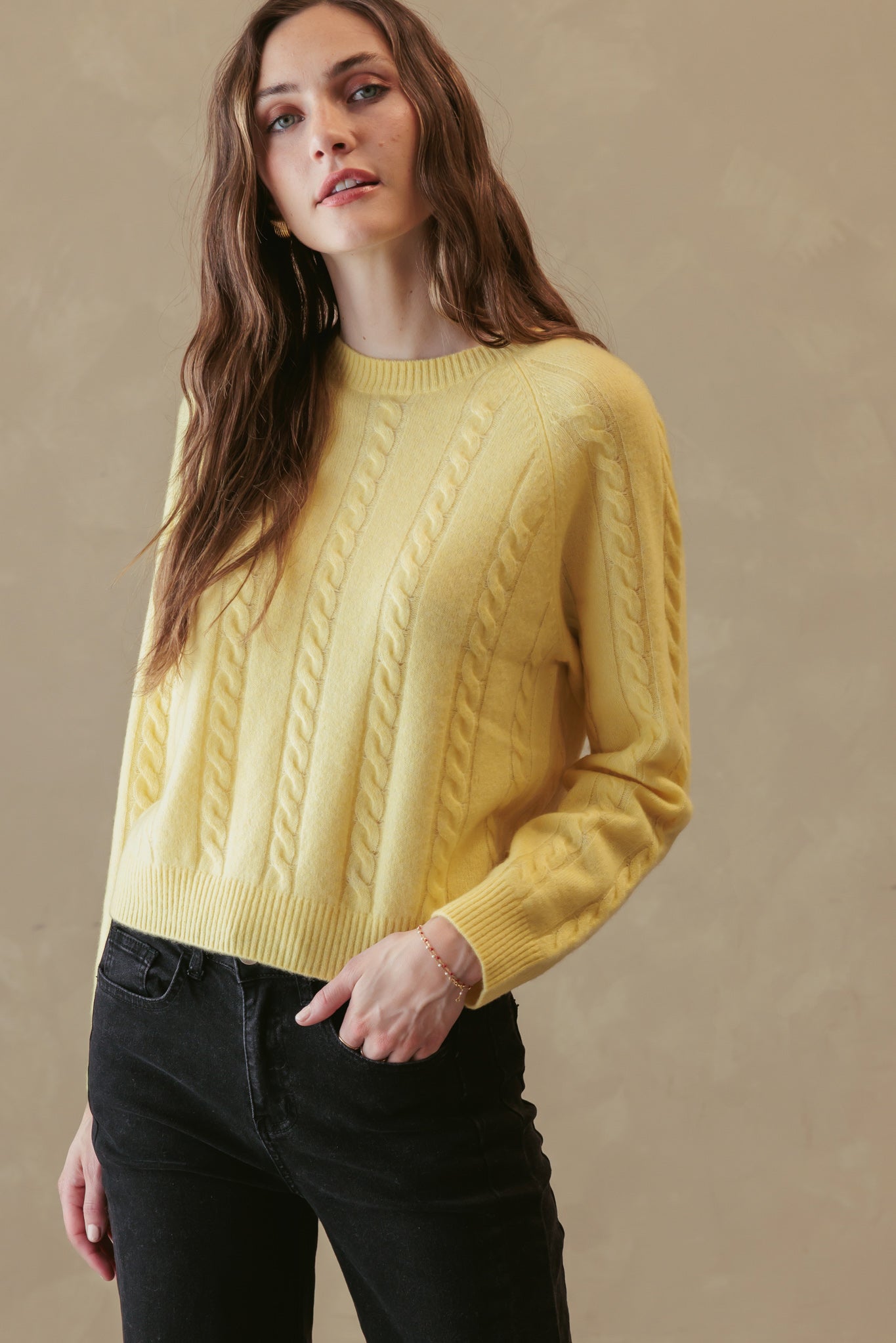 Zhenya Cashmere Blend Cable Crew
