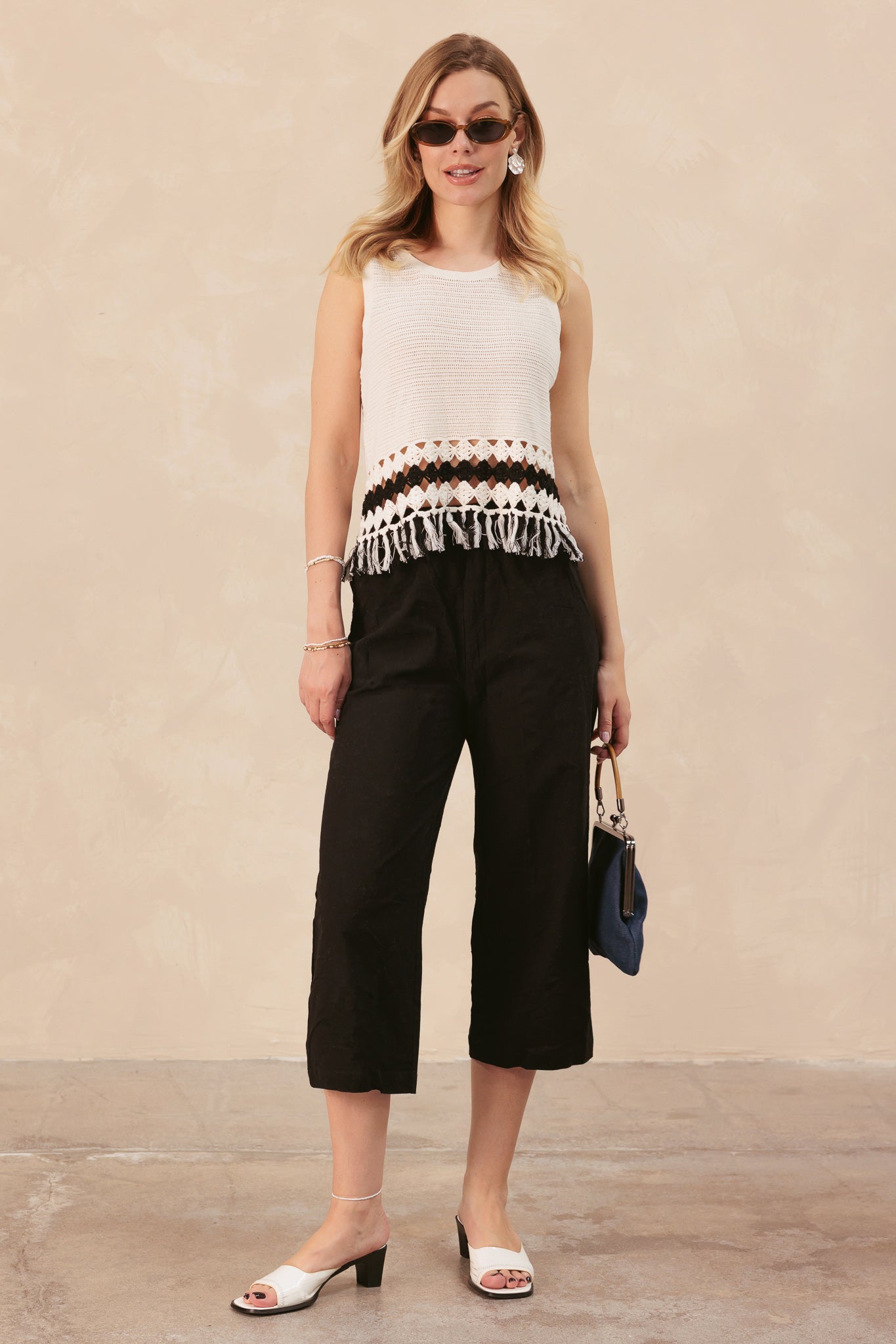 Devina Cotton Tank With Crochet Fringe Hem