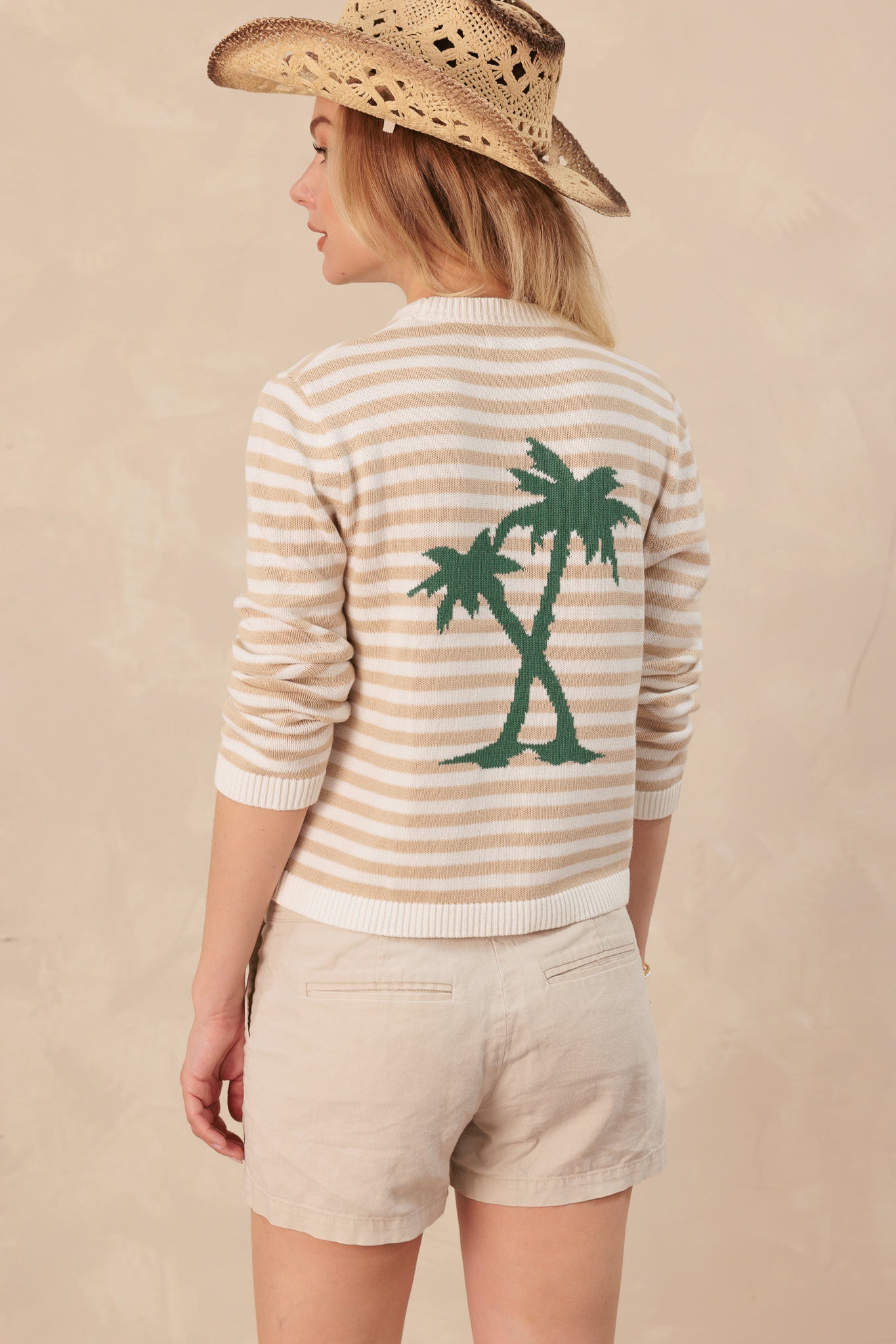 Montecito Striped Cotton Cardigan With Palm Tree Graphic
