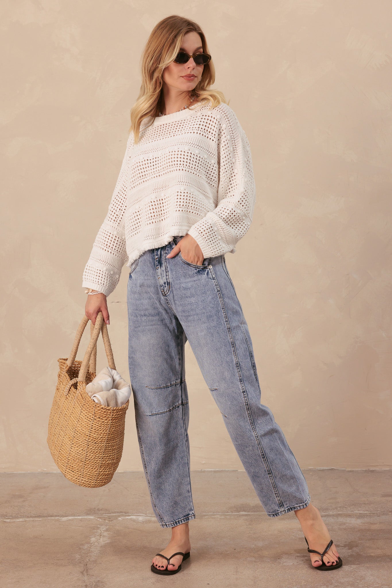 Naja Cotton Pointelle Boxy Knitted Top