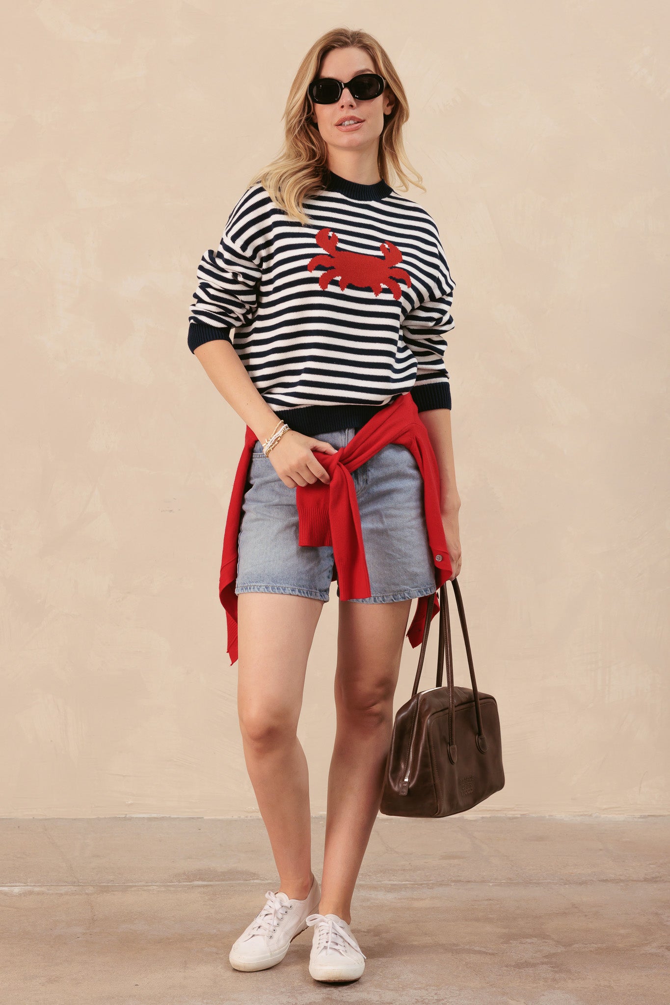 Sonja Cotton Striped Crew With Crab Graphic