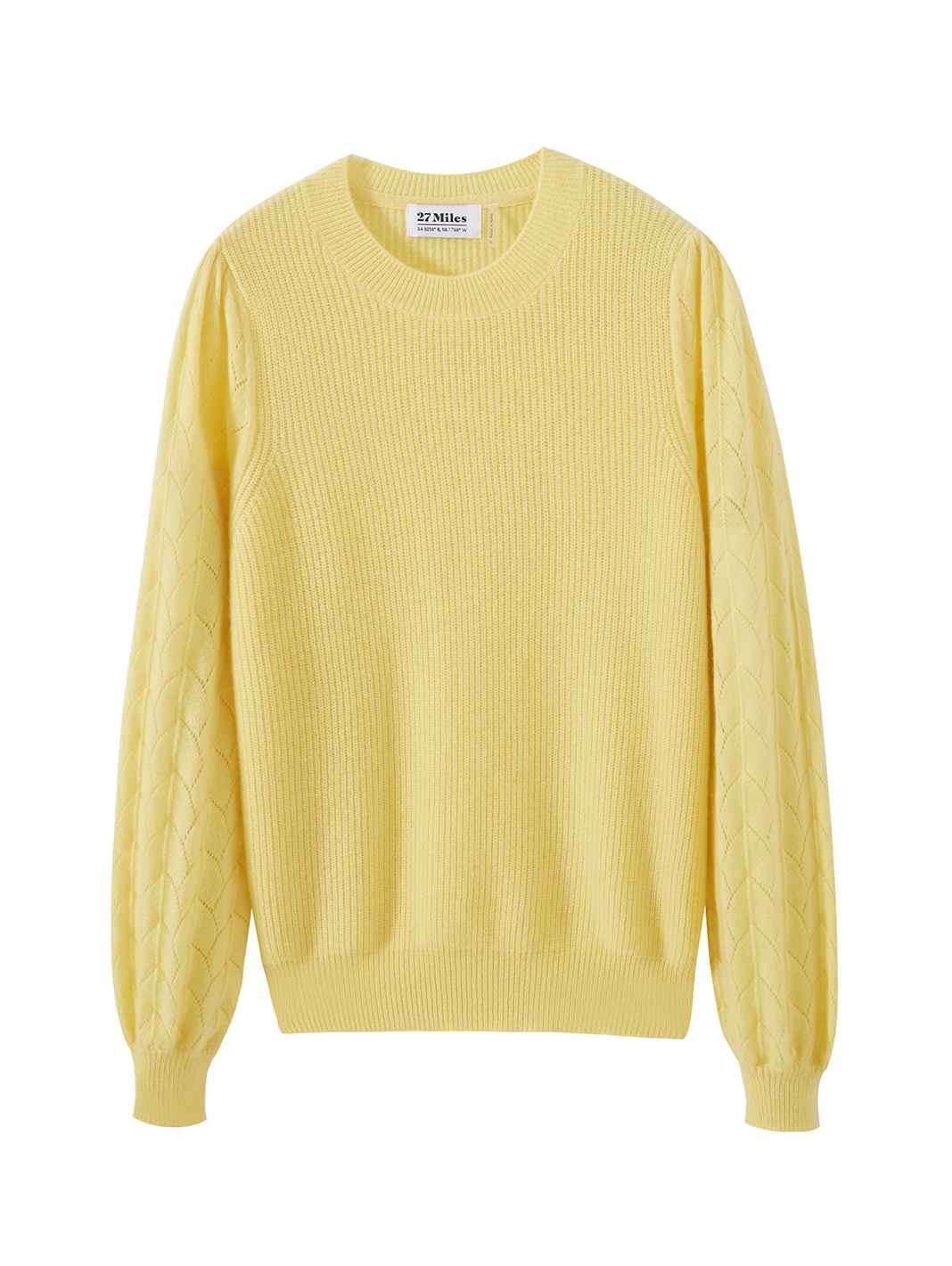 Hinnen Cashmere Crewneck with Pointelle on Sleeves