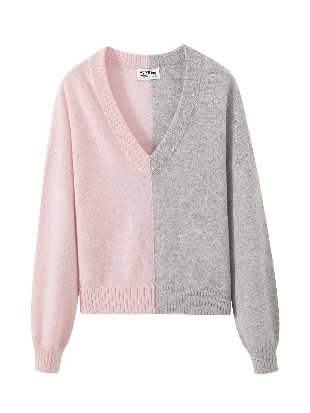 Simone Color Blocked Cashmere V Neck