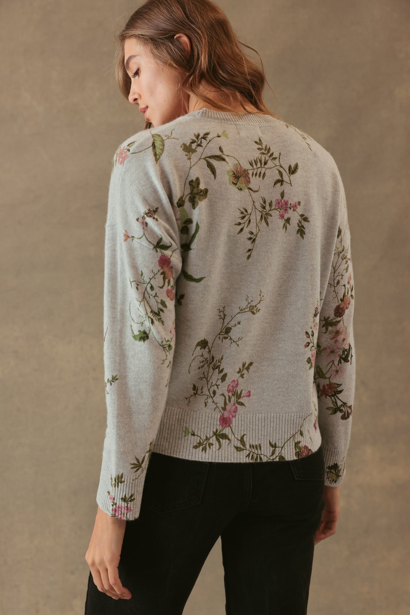Bell Allover Floral Print Cashmere Crewneck