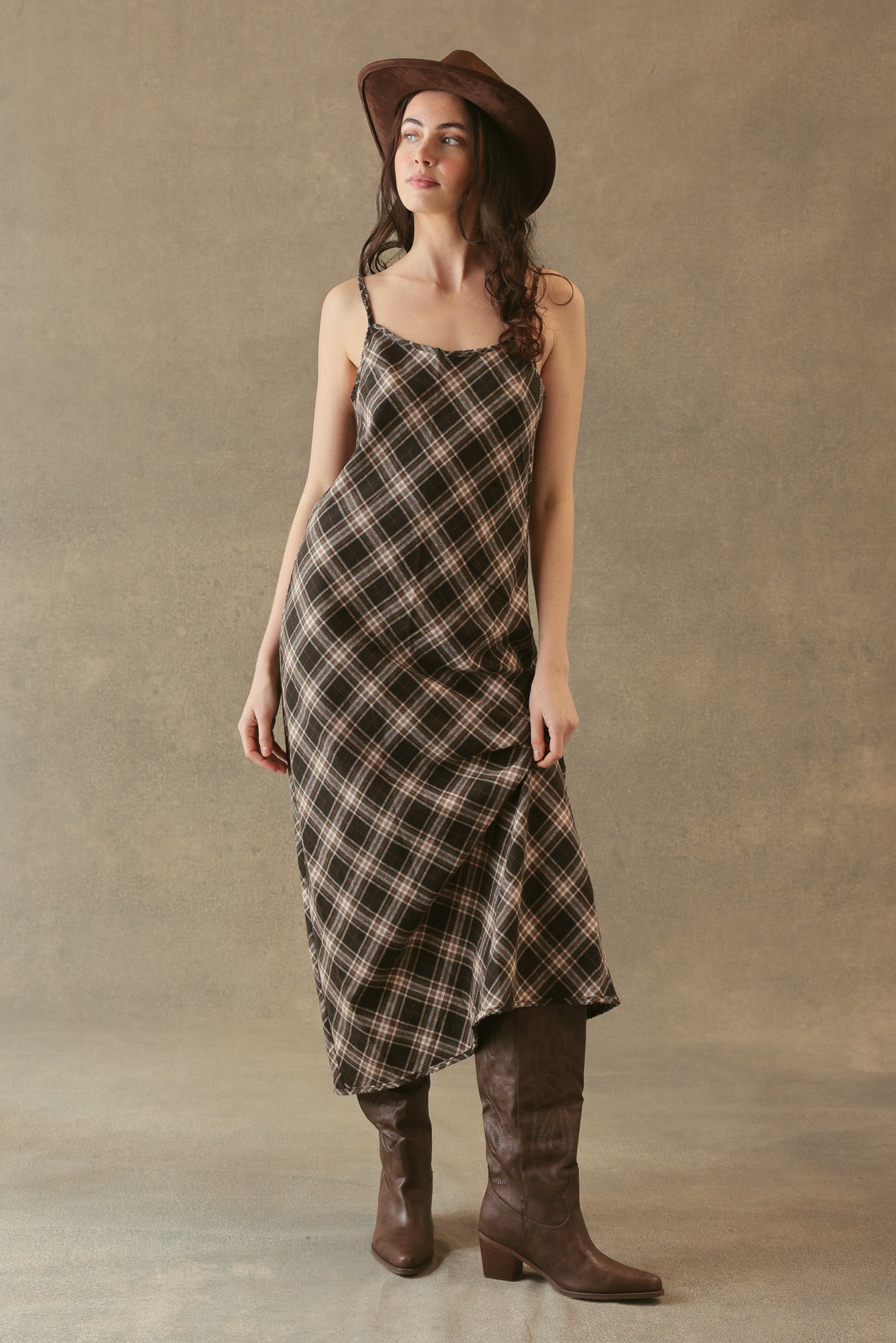 Freda Plaid Bias Cut Slip Dress