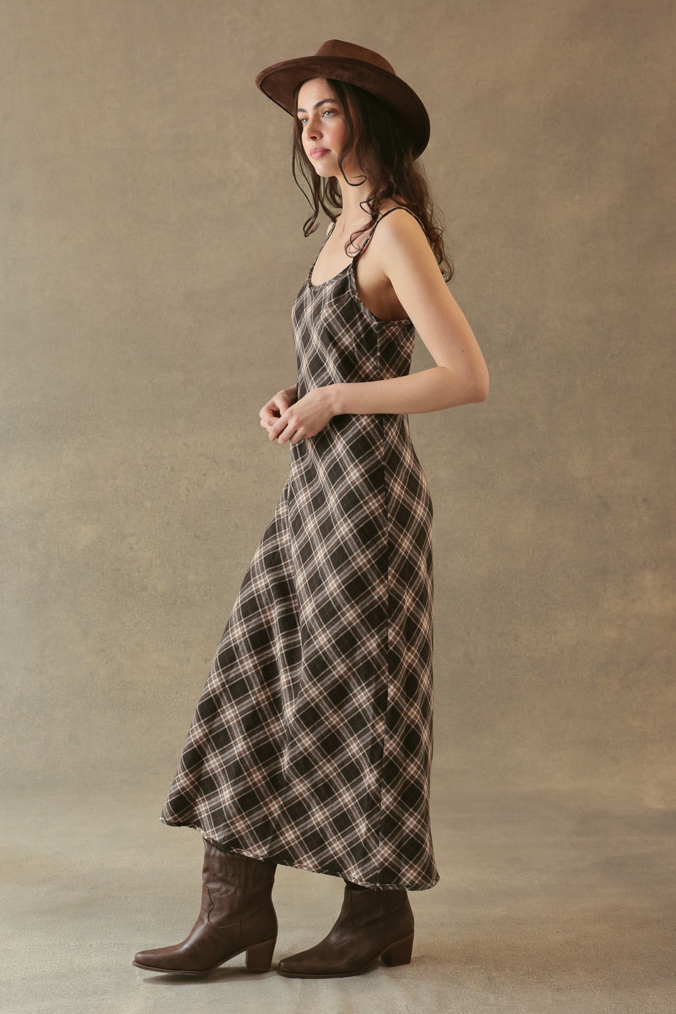 Freda Plaid Bias Cut Slip Dress