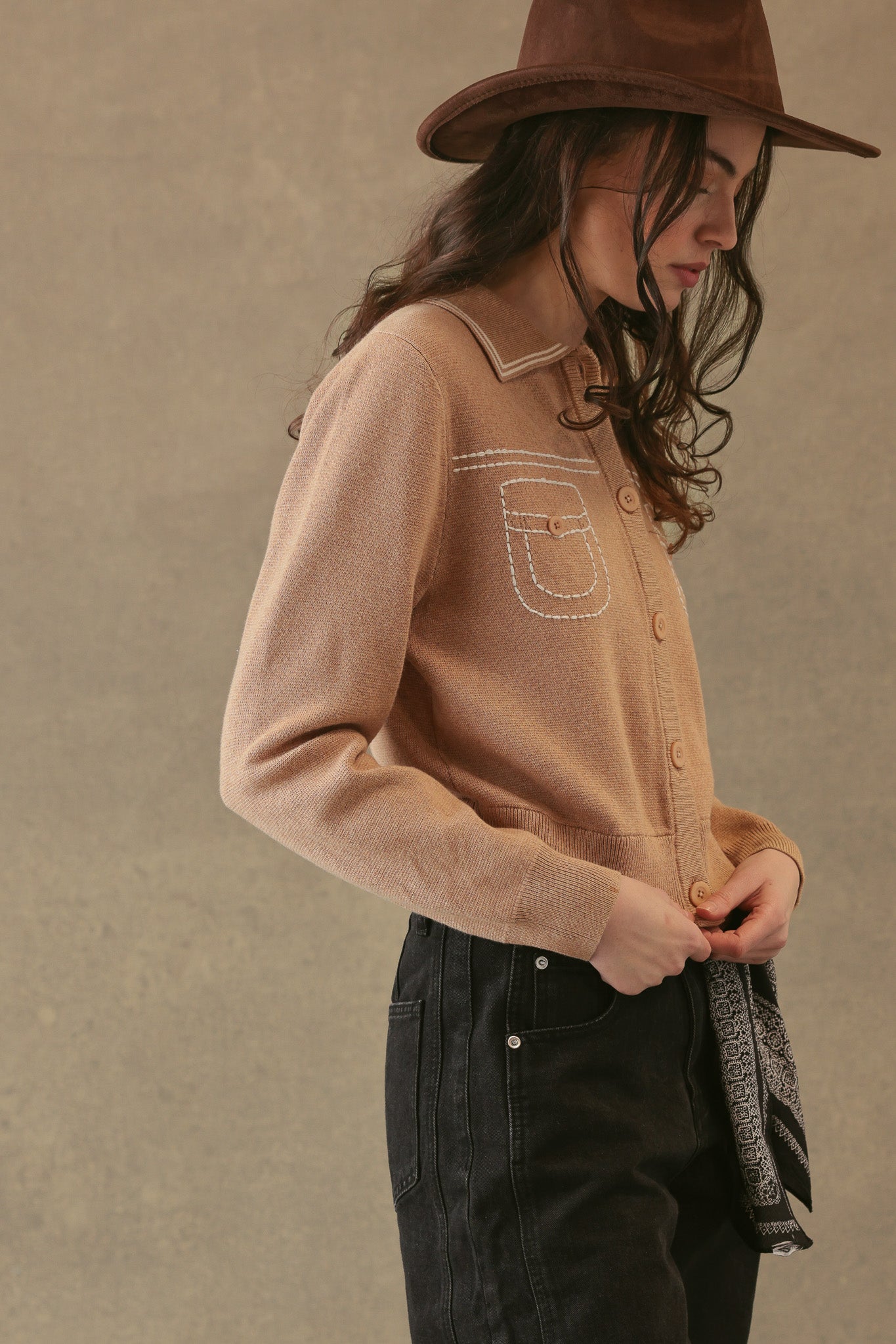 Shirley Collared Cardigan with Special Stitches