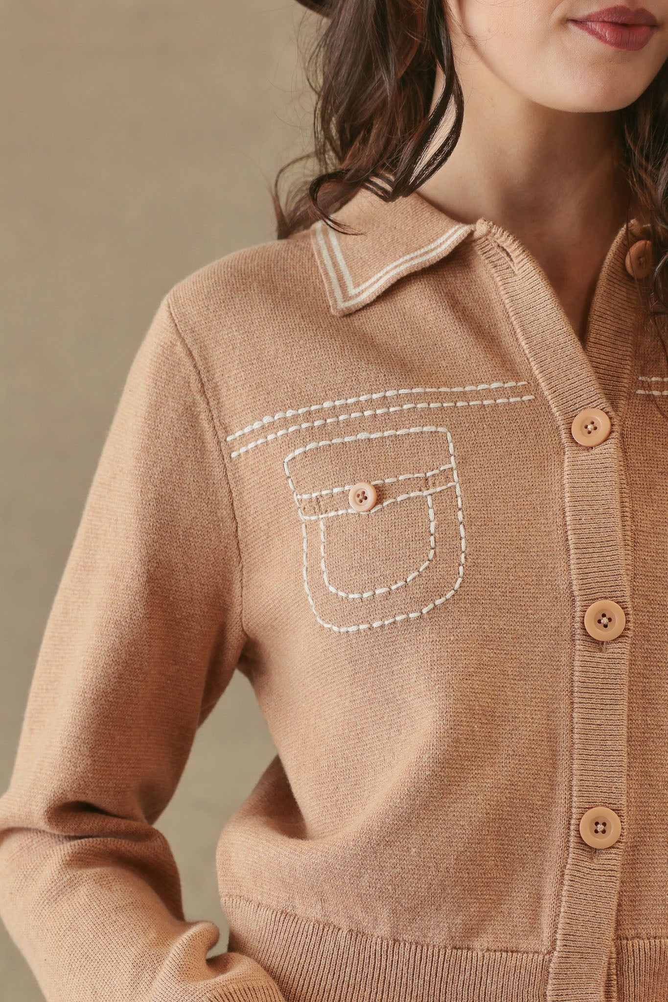 Shirley Collared Cardigan with Special Stitches