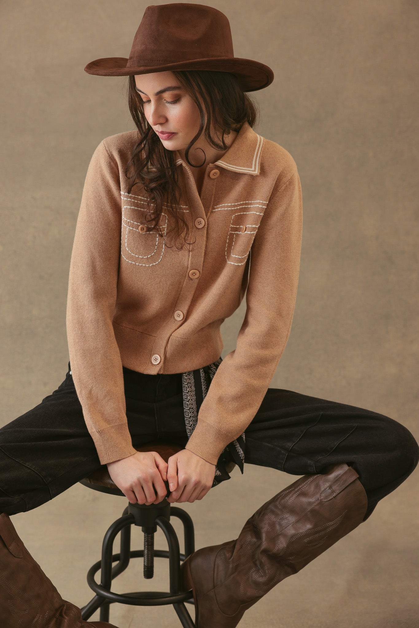 Shirley Collared Cardigan with Special Stitches