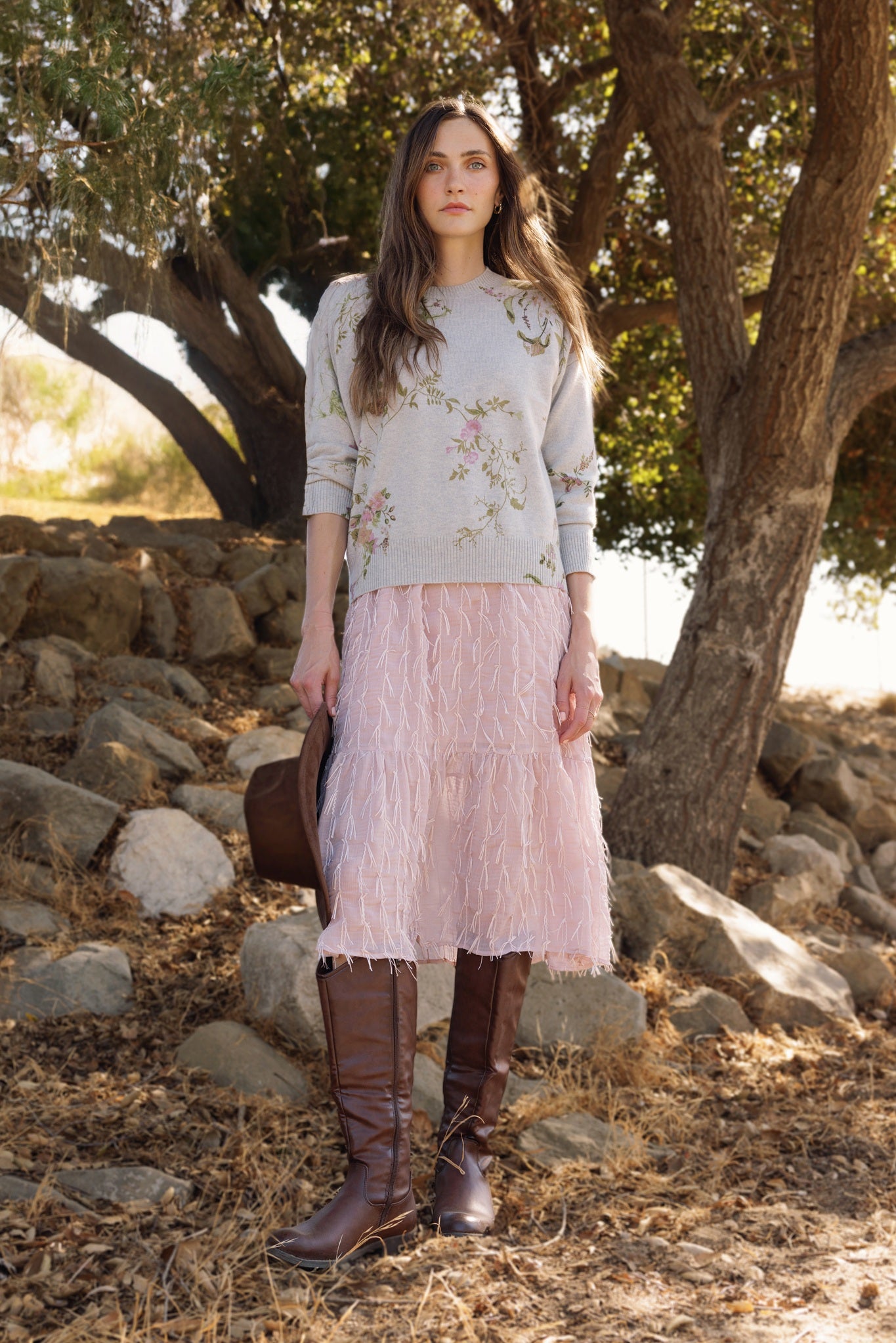 Bell Allover Floral Print Cashmere Crewneck