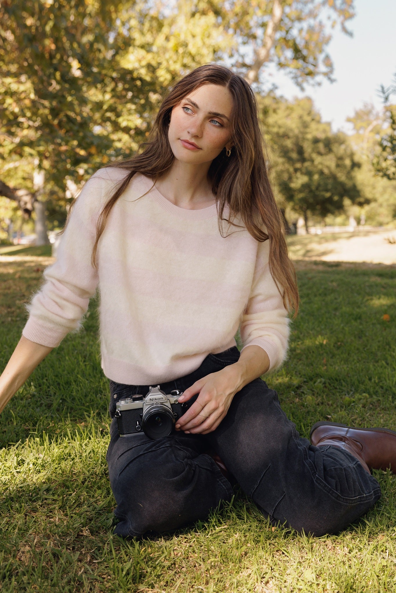 Elidia Fuzzy Striped Cashmere Pullover