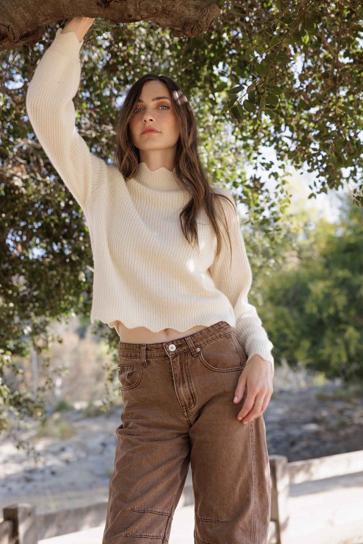 Talia Silk Cashmere Pullover with Scallop Edge Trim
