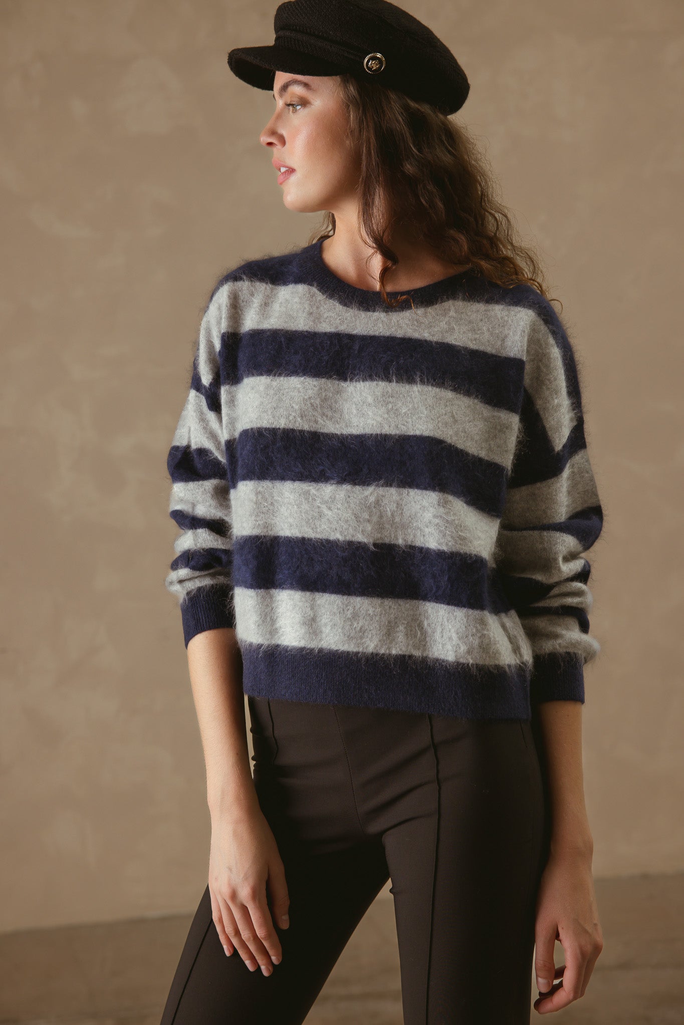 Elidia Fuzzy Striped Cashmere Pullover