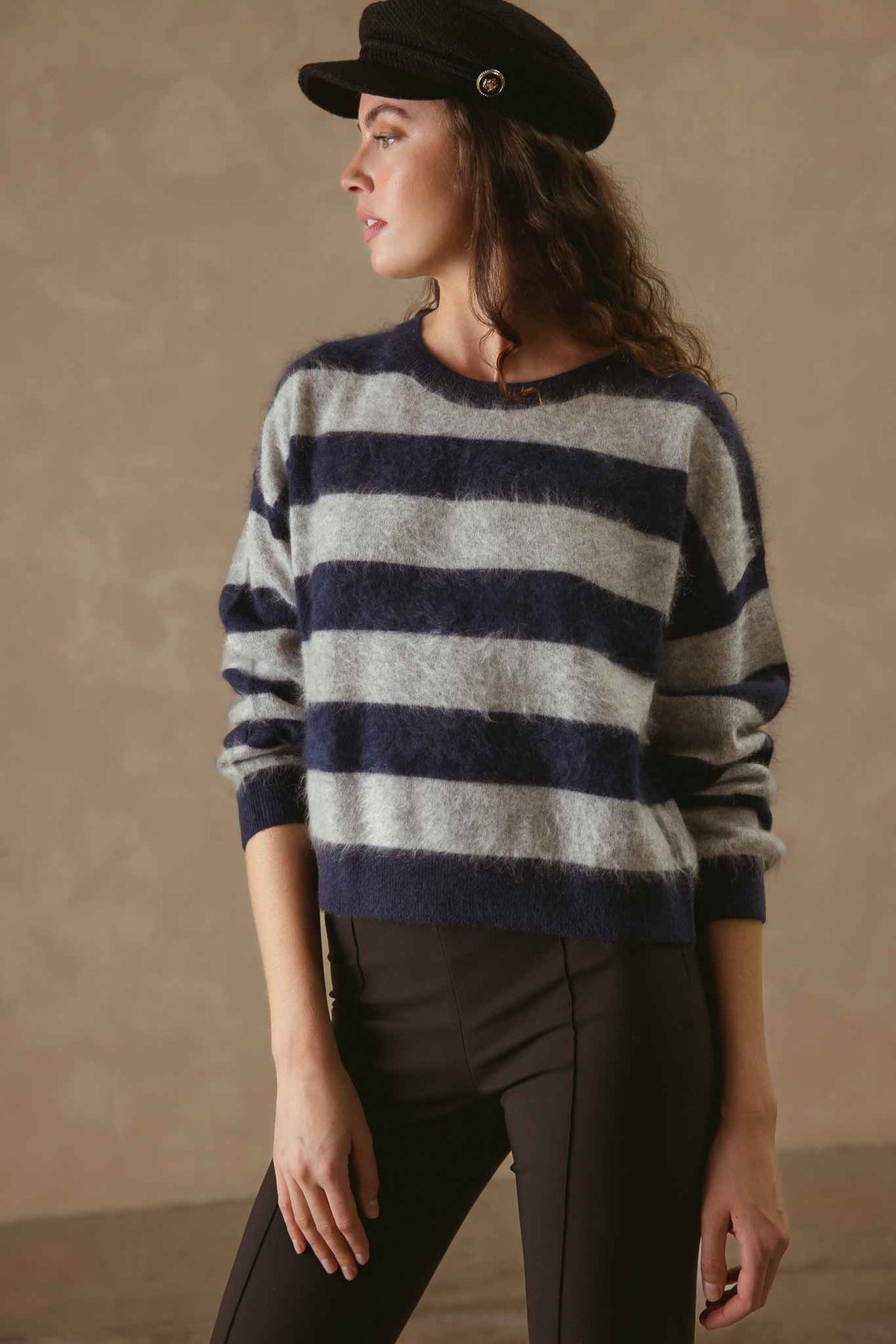 Elidia Fuzzy Striped Cashmere Pullover