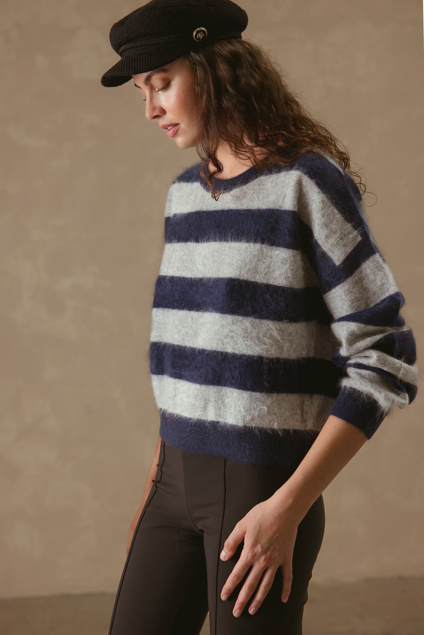 Elidia Fuzzy Striped Cashmere Pullover