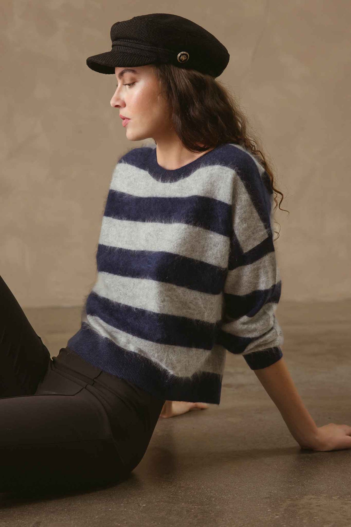 Elidia Fuzzy Striped Cashmere Pullover