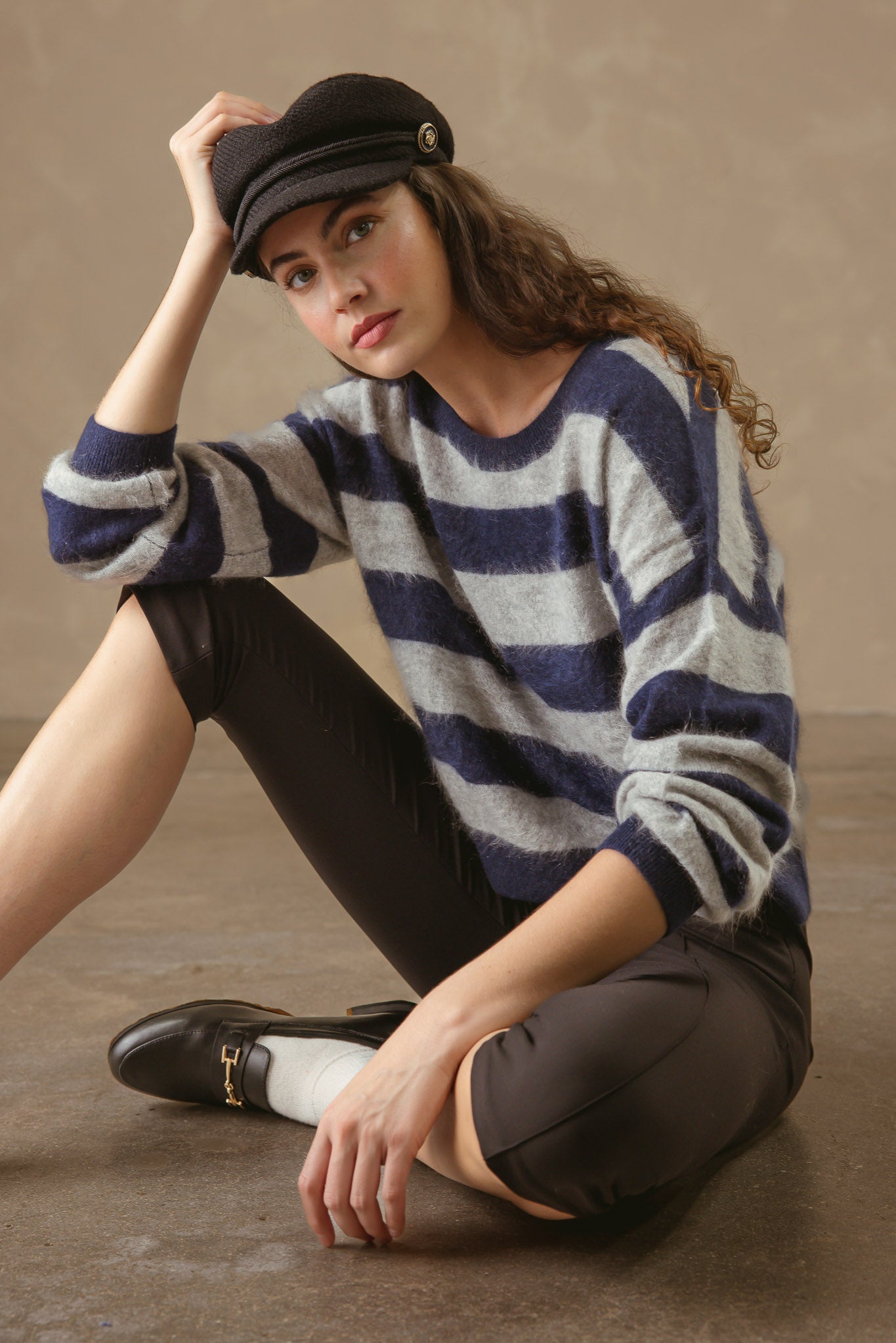 Elidia Fuzzy Striped Cashmere Pullover