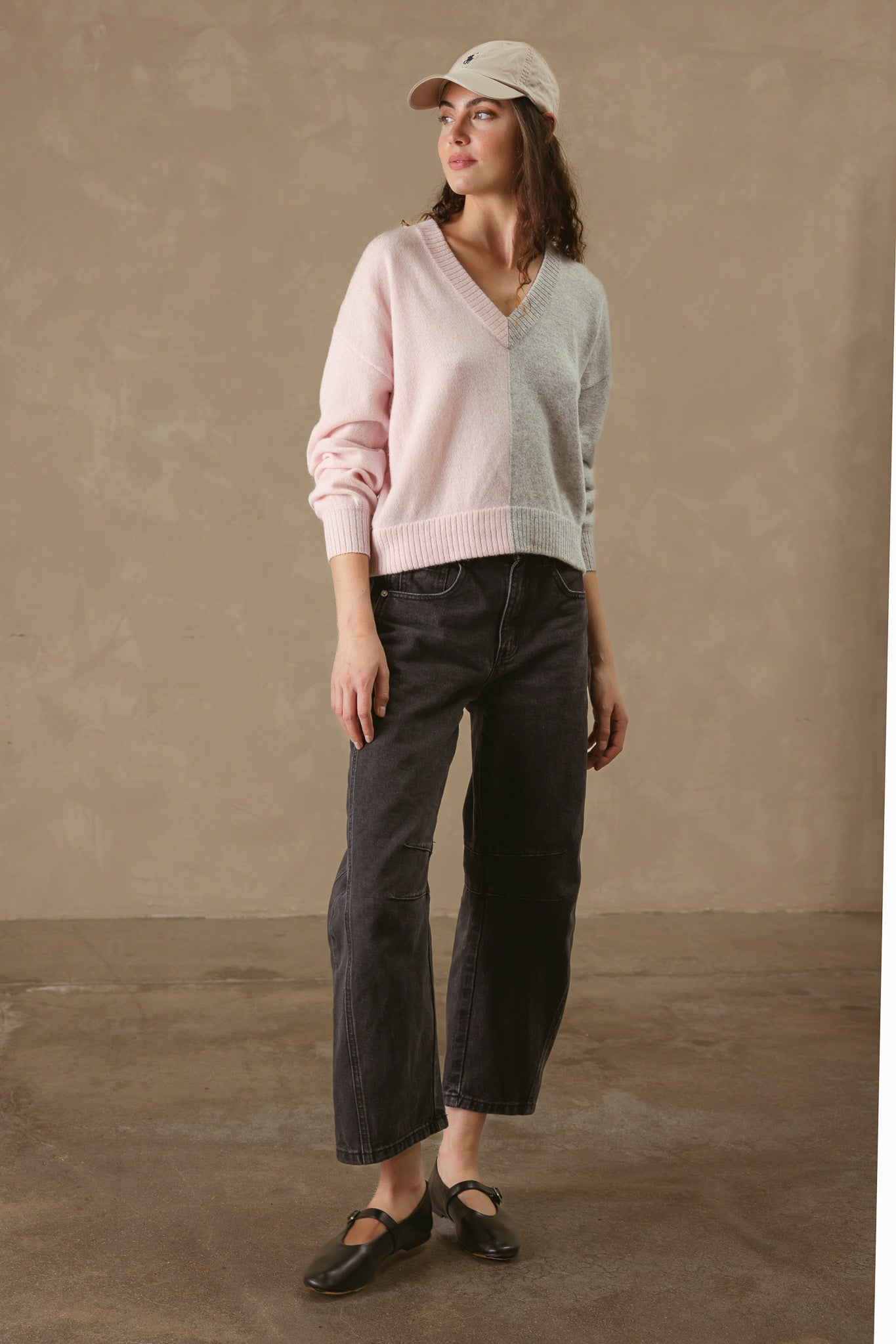 Simone Color Blocked Cashmere V Neck