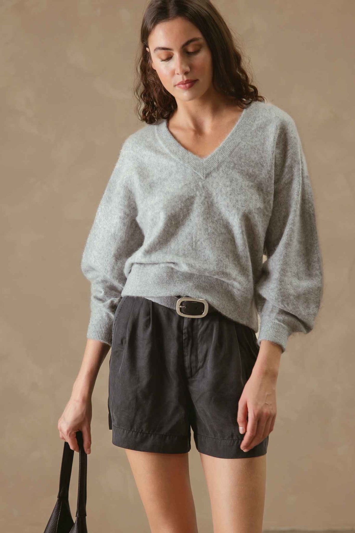 Sue Fuzzy Cashmere V Neck Pullover