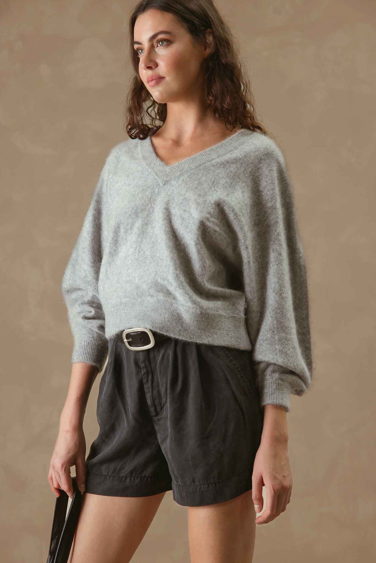 Sue Fuzzy Cashmere V Neck Pullover