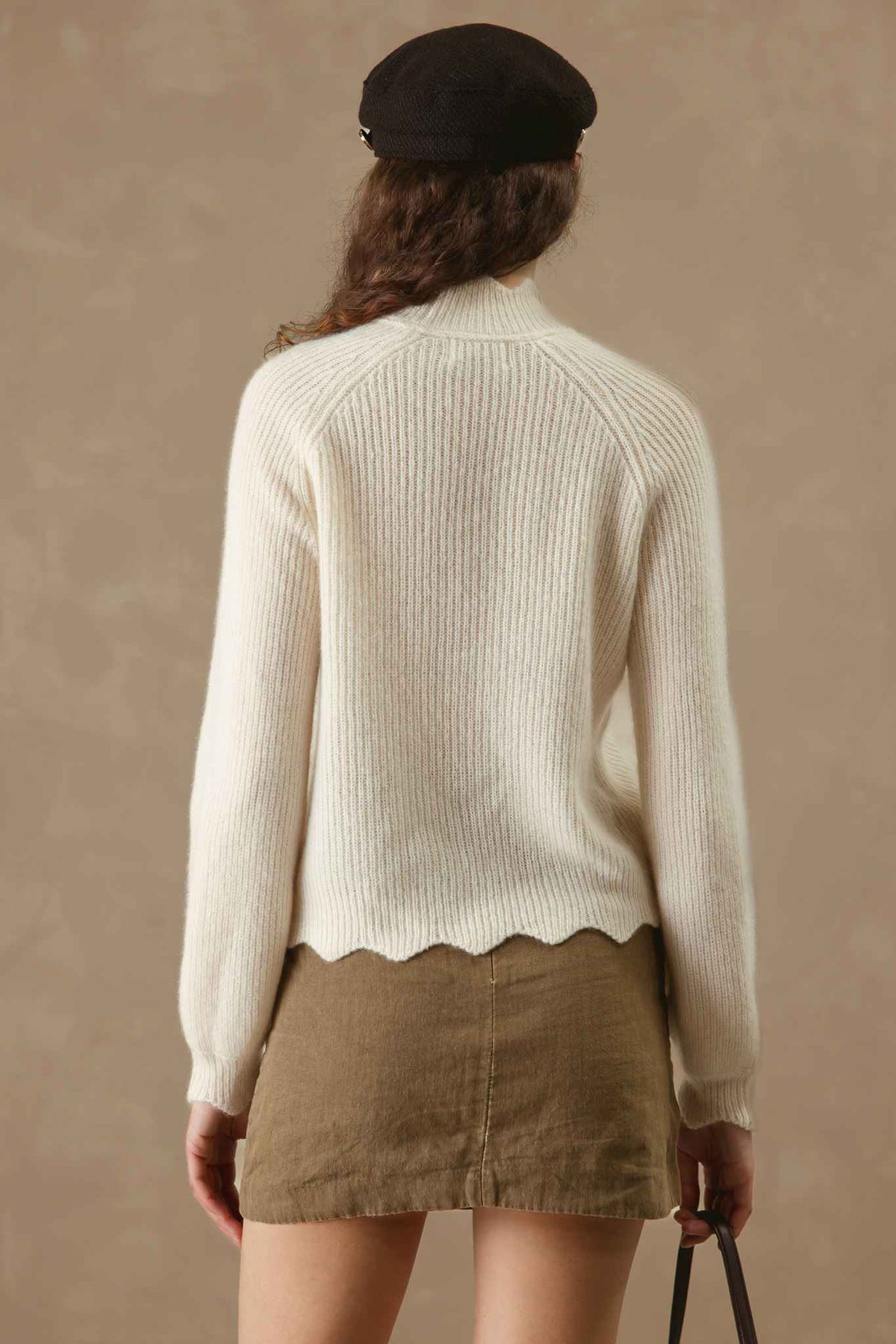 Talia Silk Cashmere Pullover with Scallop Edge Trim