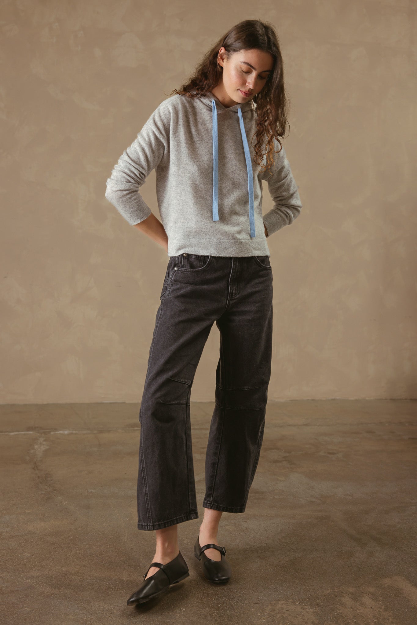 Tova Cashmere Pullover Hoodie with Contrast Drawstring