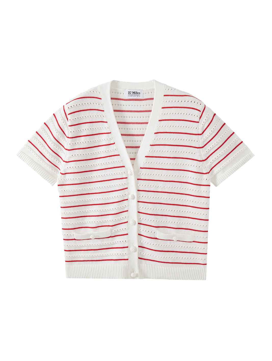 Yelena Cotton Short Sleeve Stripe Cardigan