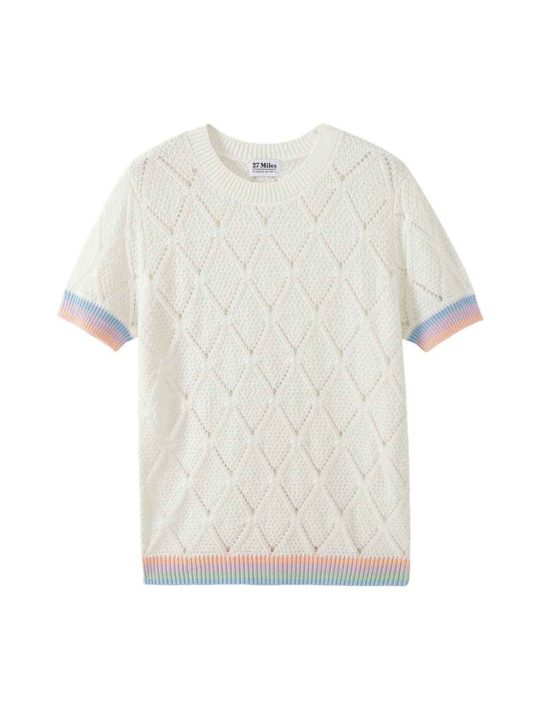 Adriel Cotton Pointelle Top with Striped Trims