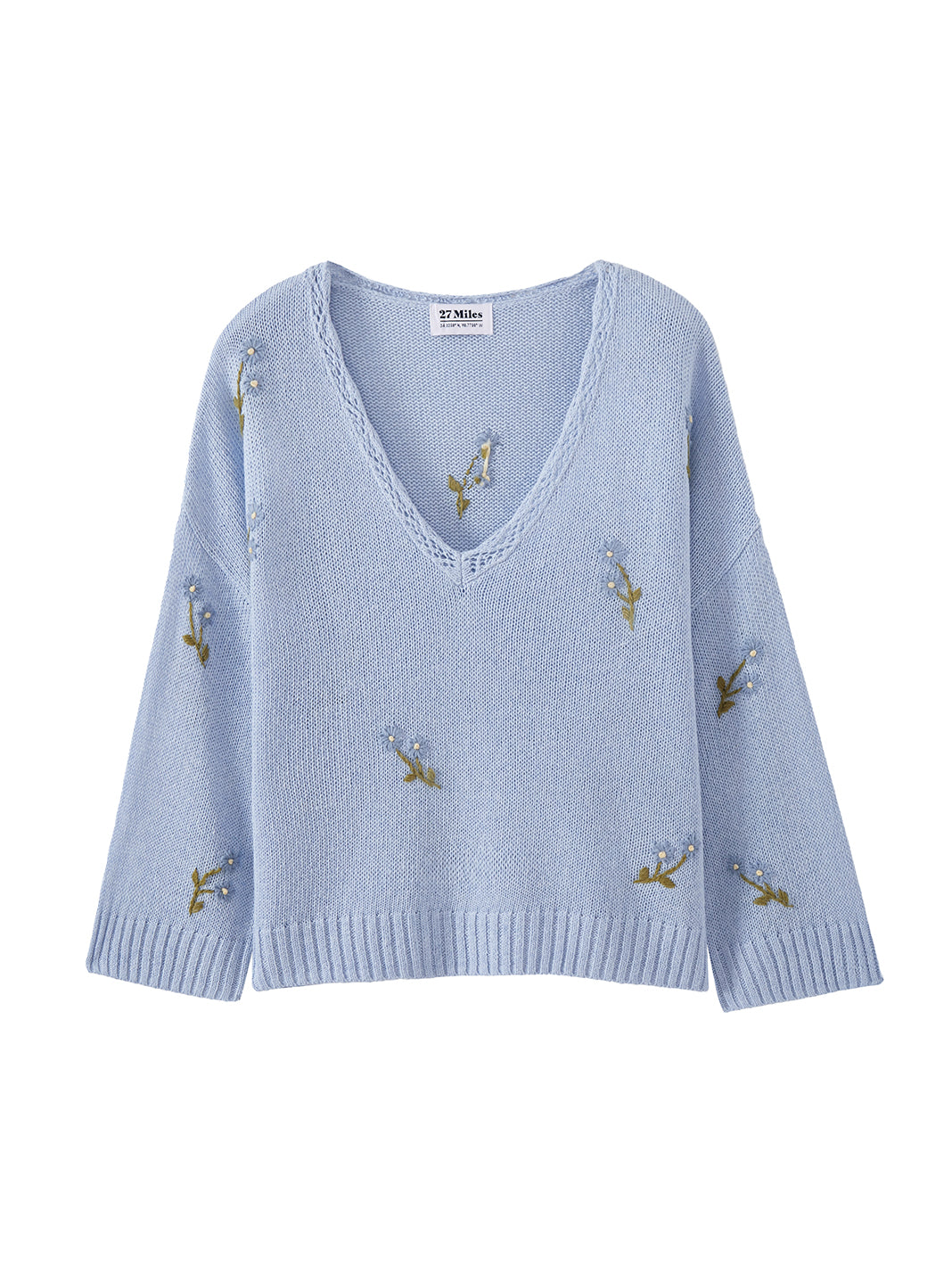 Gelina Linen Blend V neck with Floral Embroidery