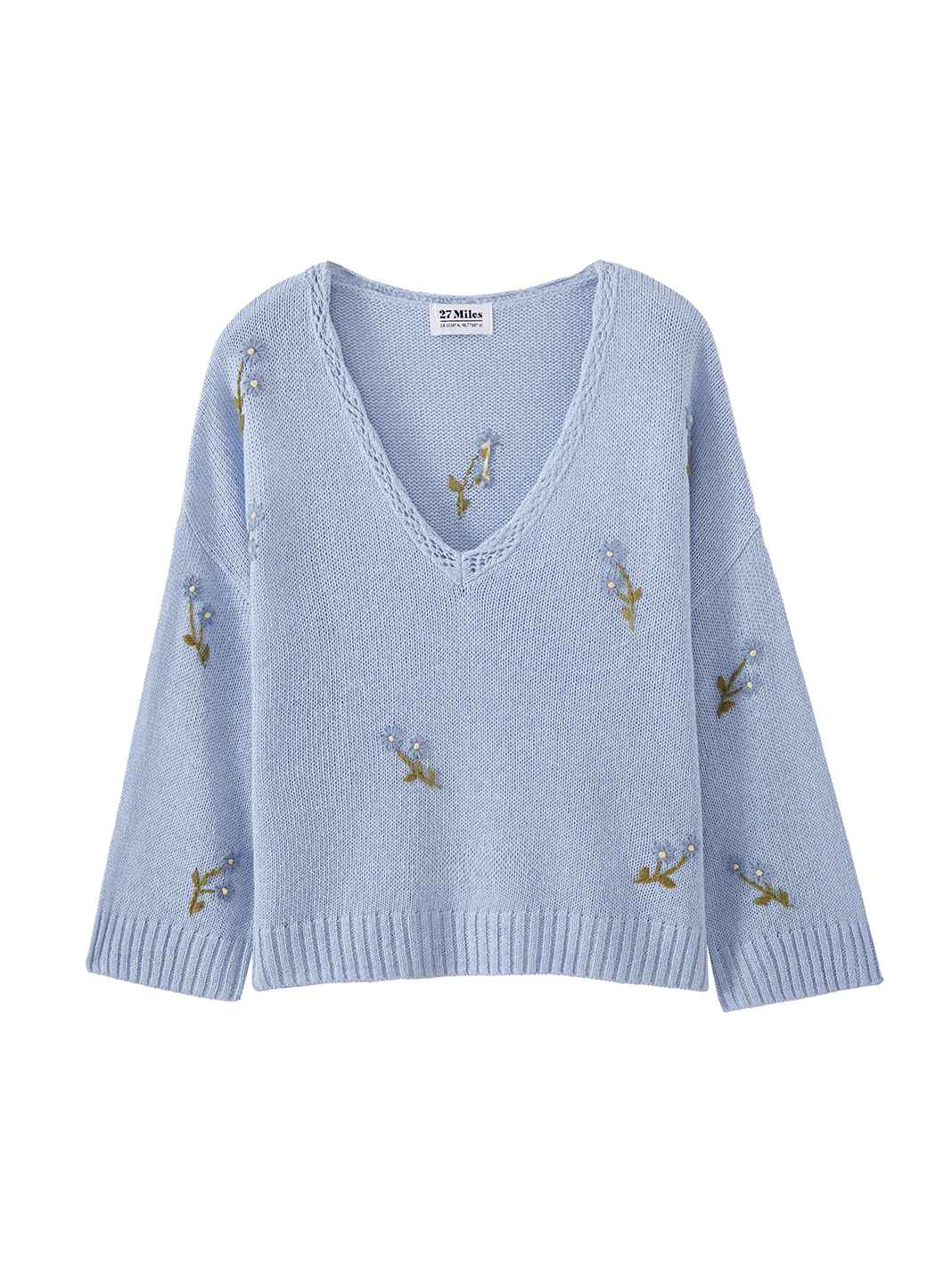 Gelina Linen Blend V neck with Floral Embroidery