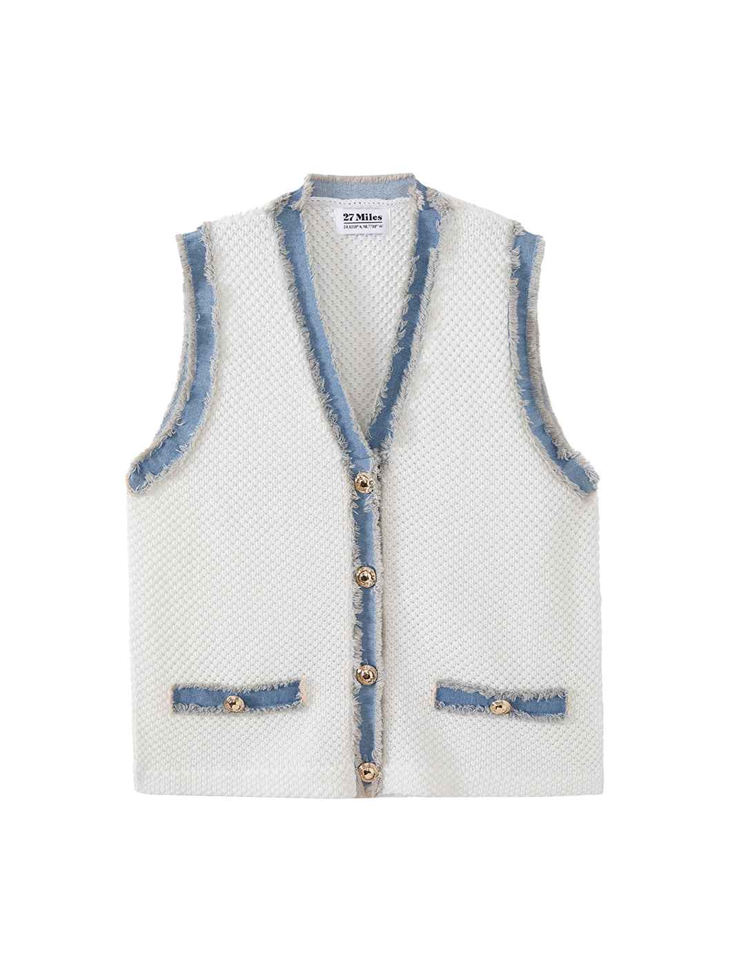 Phaedra Texture Tank Cardigan with Denim Trim