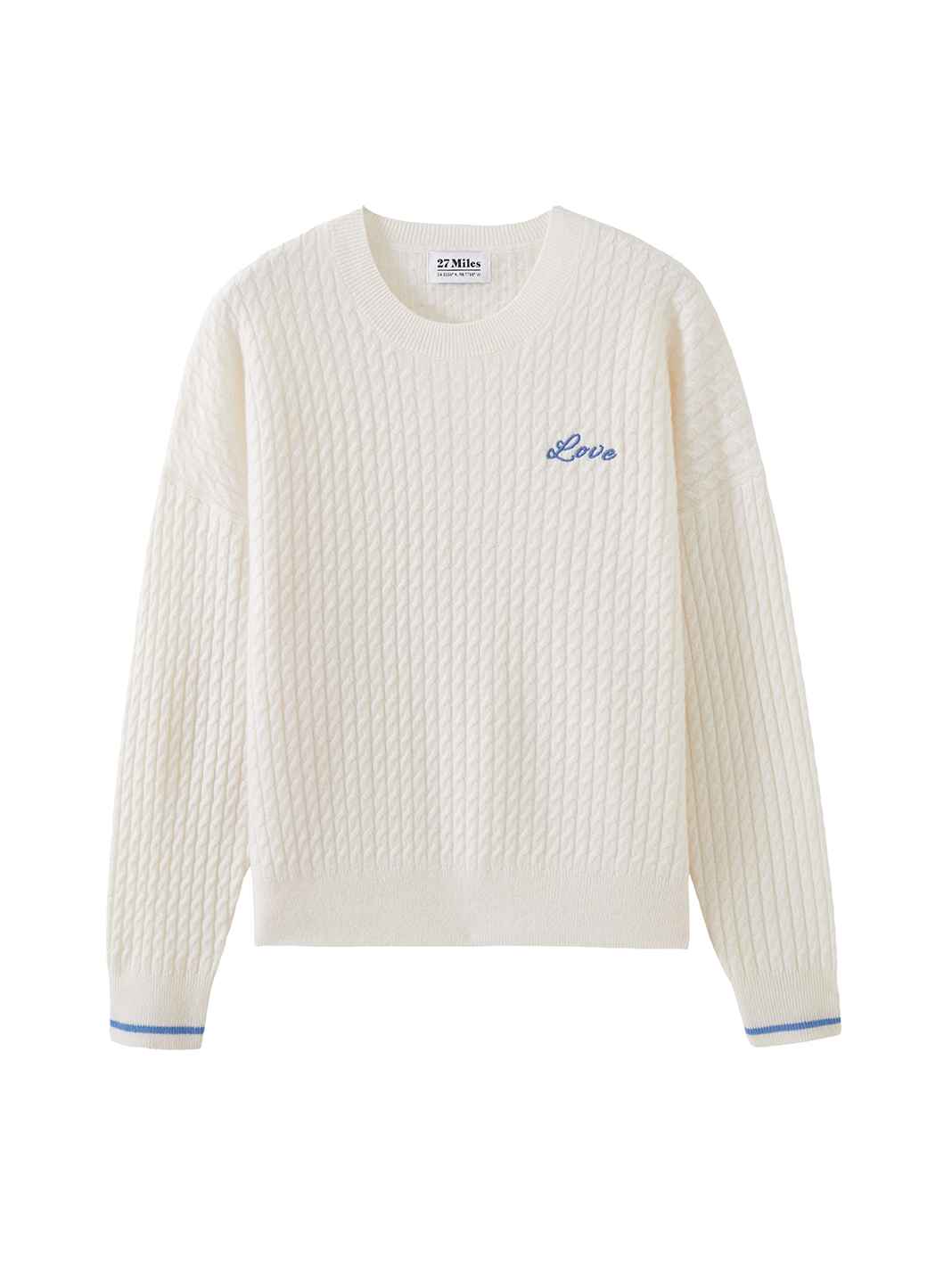 Vivace Cashmere Cable Crew with Love Embroidery