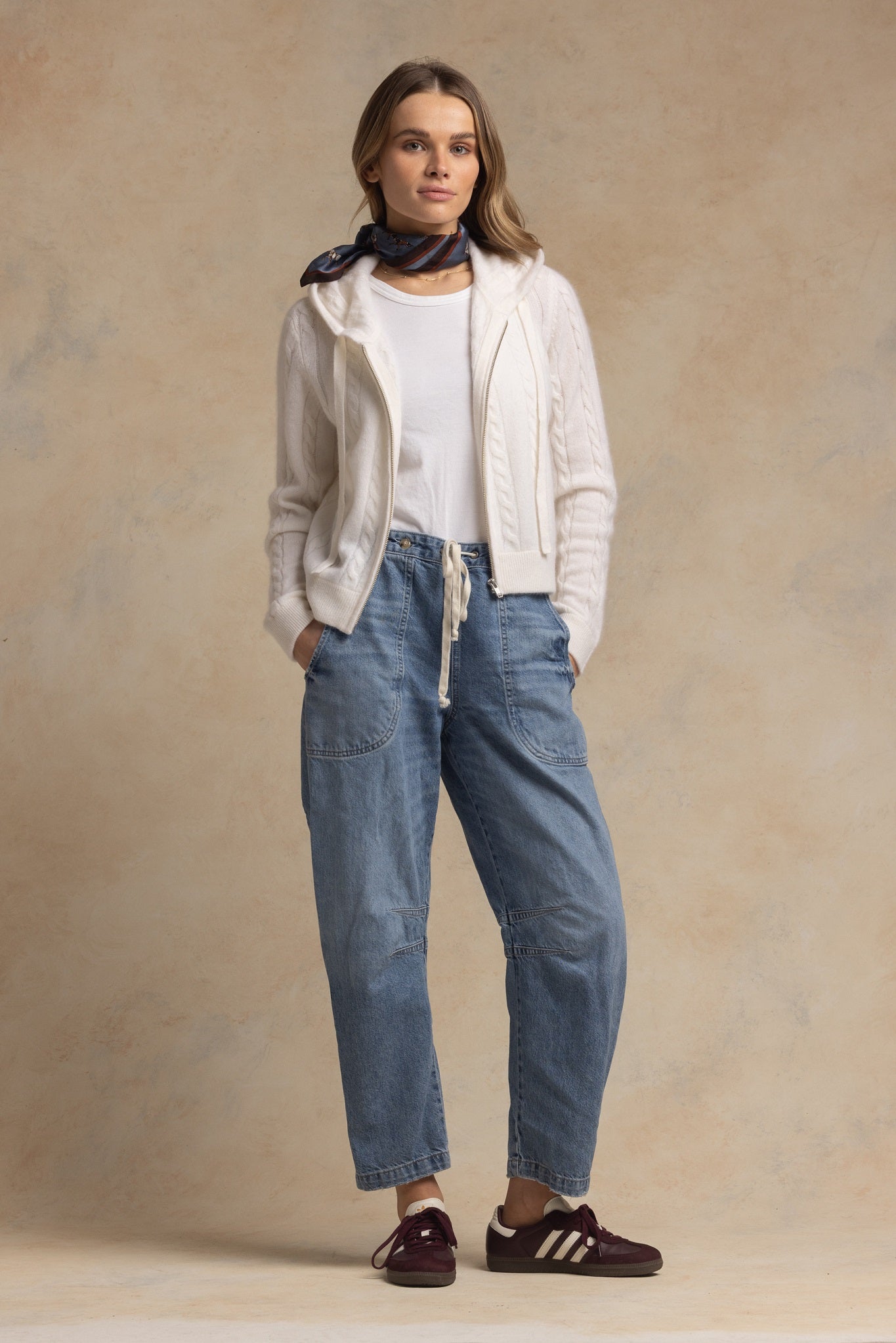 Anisa Cashmere Blend Cable Zip Hoodie