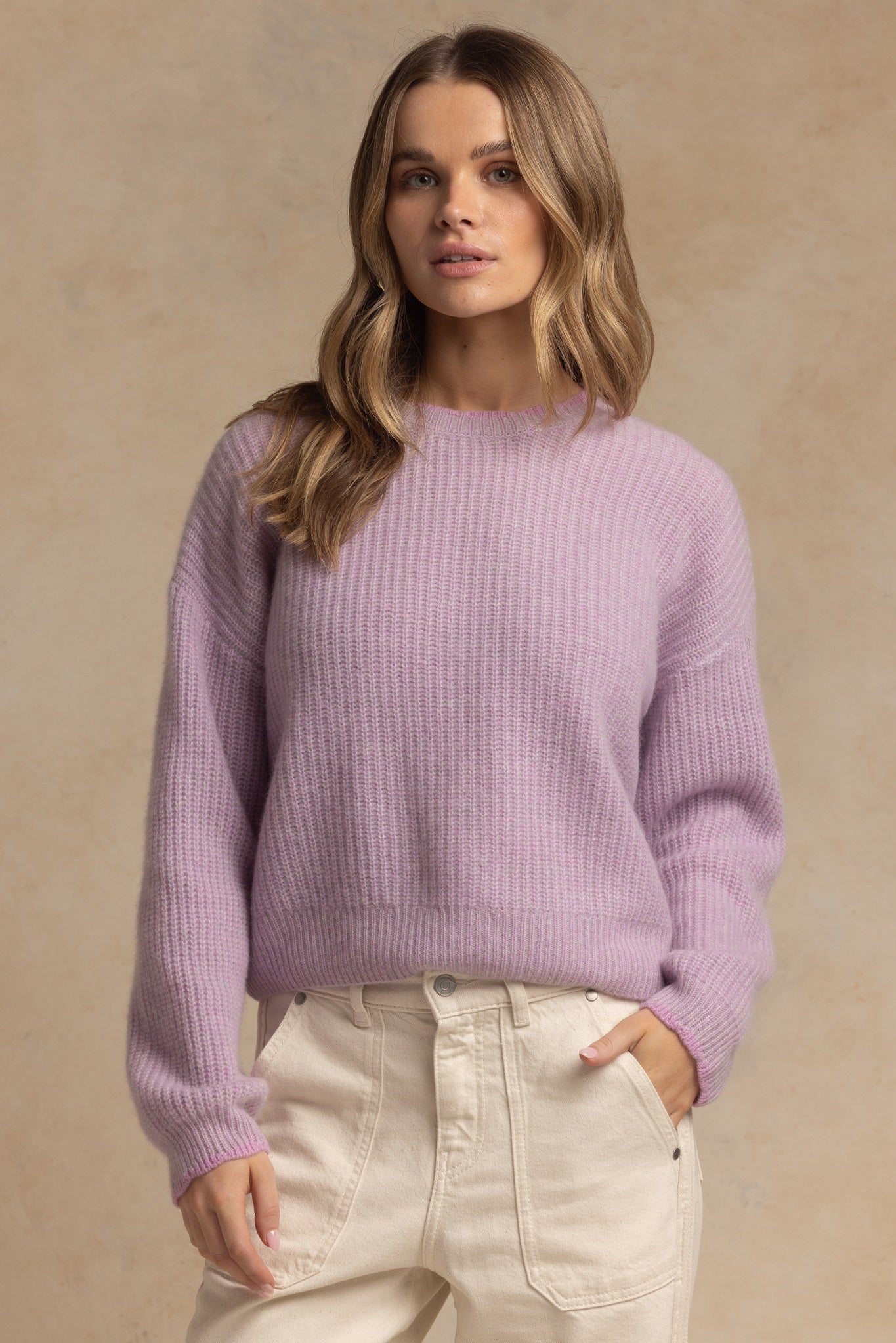 Alba Marled Cashmere Crew with Contrast Tipping