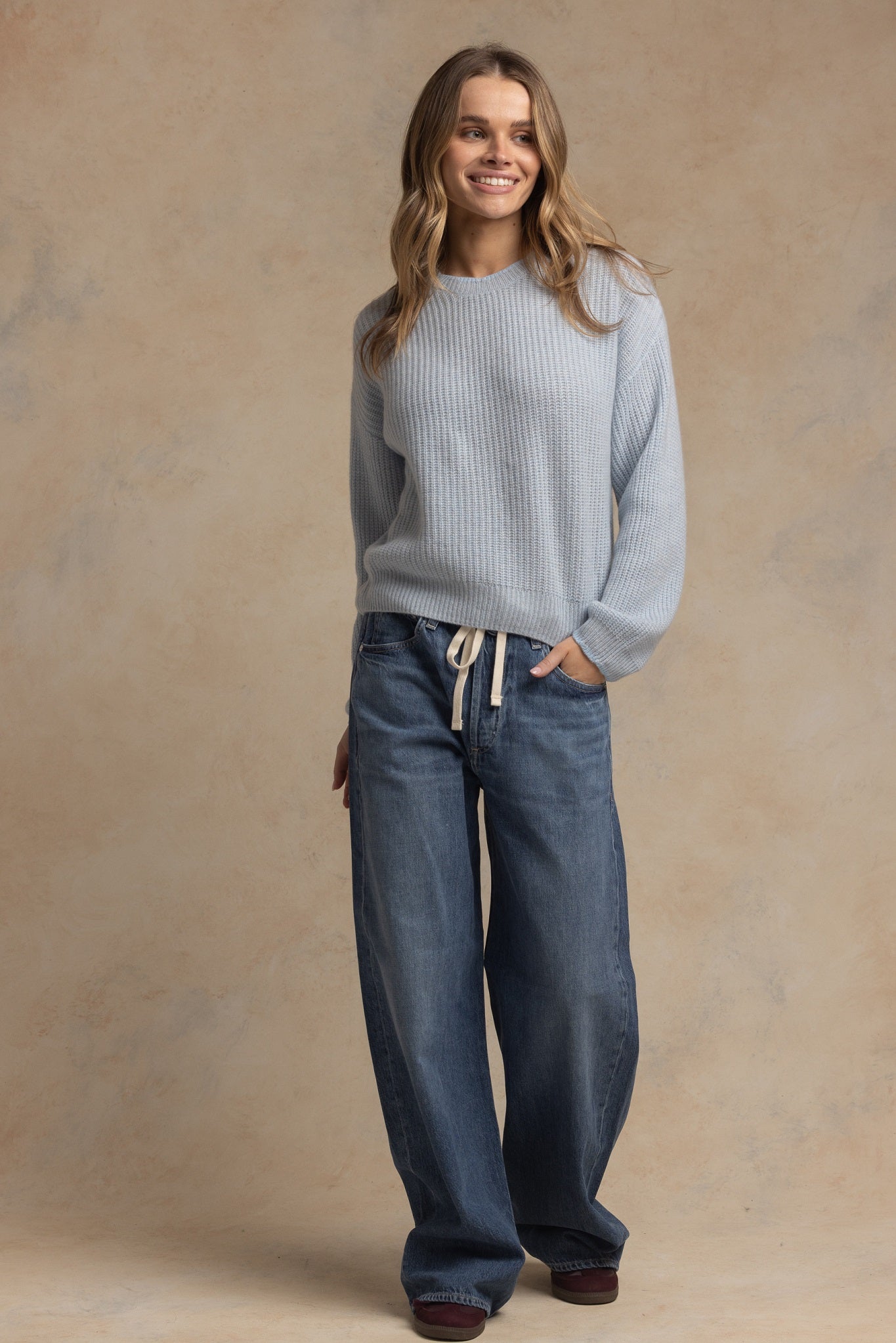 Alba Marled Cashmere Crew with Contrast Tipping