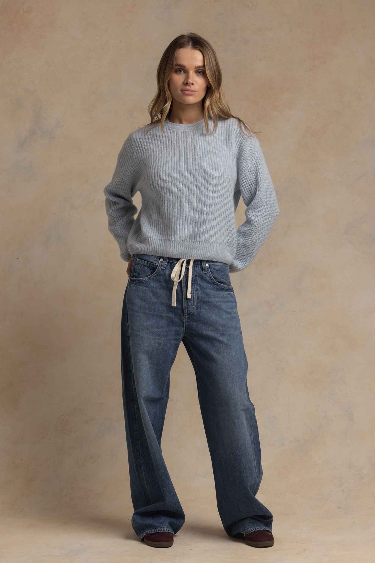 Alba Marled Cashmere Crew with Contrast Tipping
